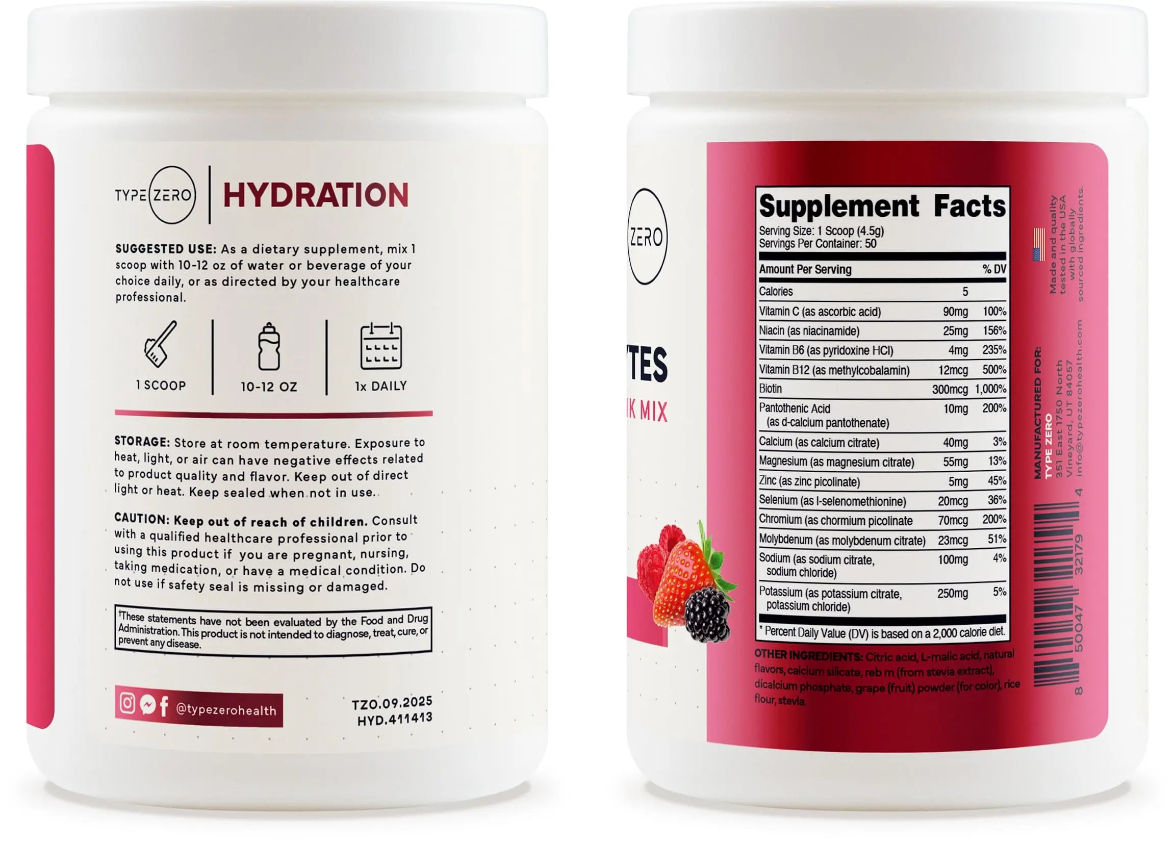 Type Zero Clean Electrolytes Hydration Powder Drink Mix + 14 Essential Vitamins & Minerals - Sugar Free, Zero Artificial Ingredients - Mixed Berry Flavor, 50 Servings Type Zero Au supplements