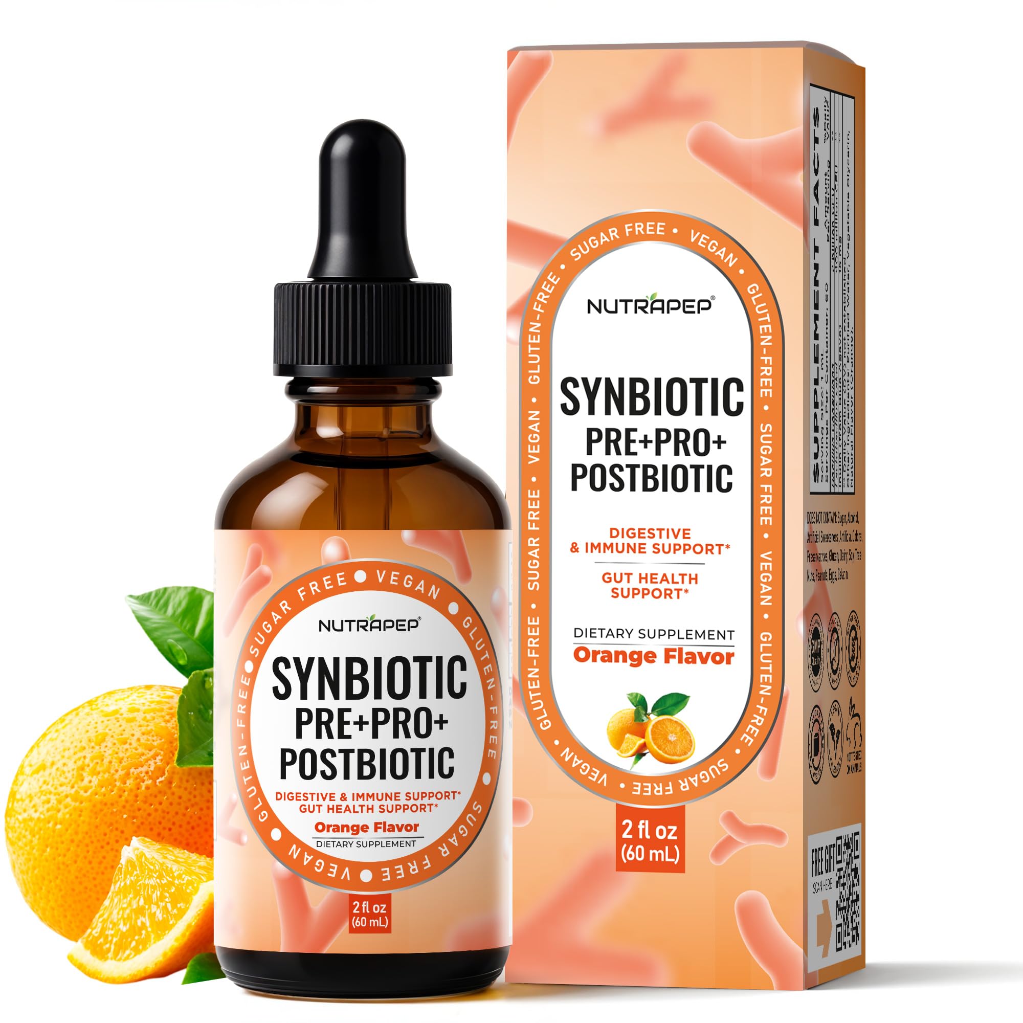 NutraPep Synbiotic Liquid Drops - Probiotic Prebiotic & Postbiotic Supplement for Adults Kids Ages 4+ - Daily Synbiotic for Gut Health Digestive & Immune Support - Vegan Gluten-Free Sugar-Free 2 fl oz NutraPep Au supplements