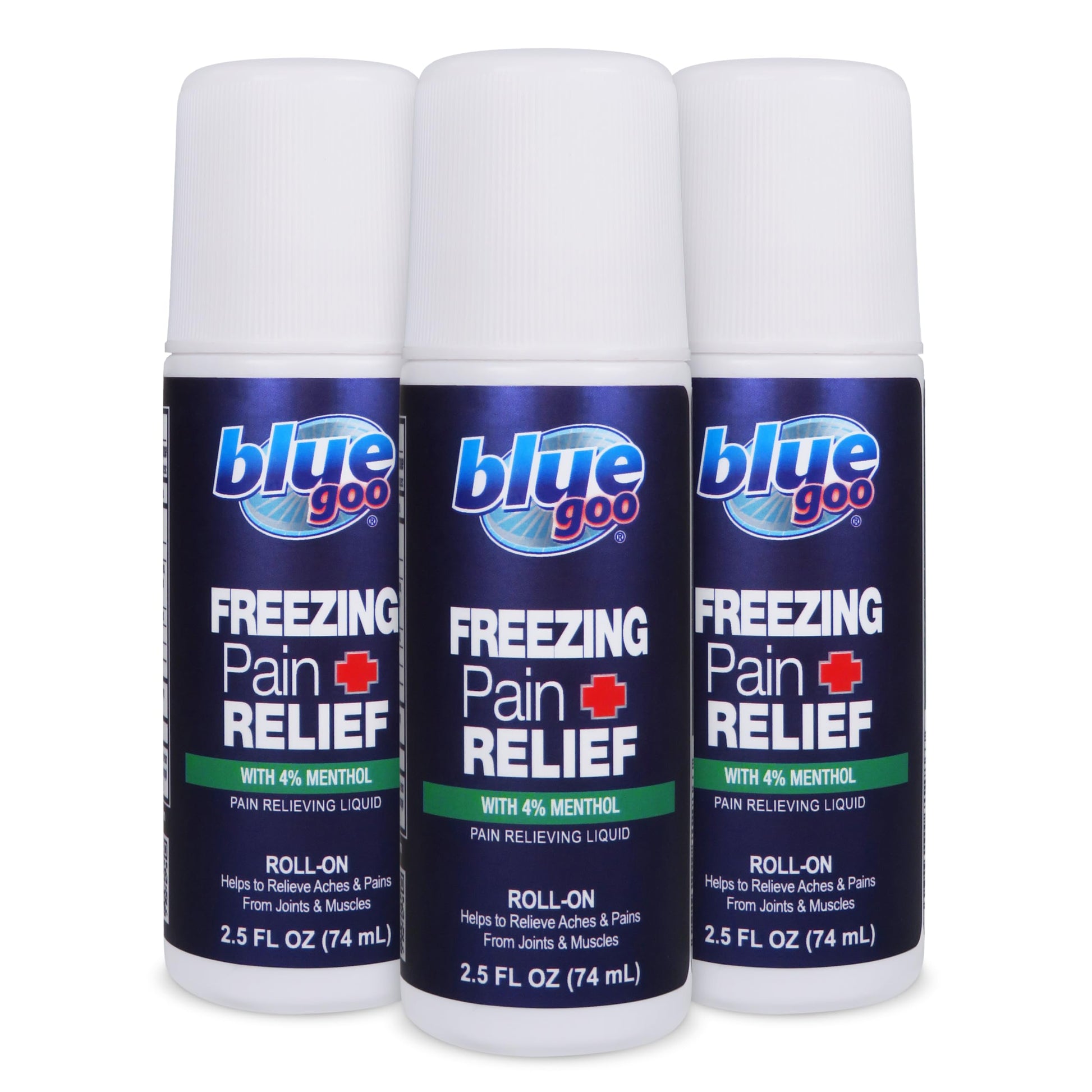 Blue Goo Pain Relieving Menthol Roll On – for Back, Neck, Muscle and Joint Pain, Sprains and Strains, Fast-Acting Soothing Cooling Pain Relief Liquid with 4% Menthol, 2.5 oz (3 Pack) Blue Goo Au supplements