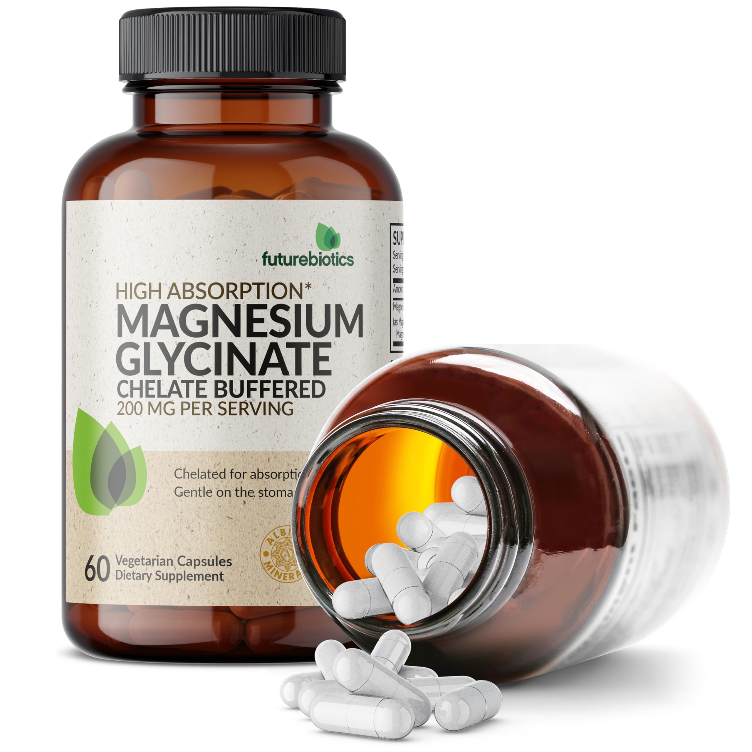 Futurebiotics Magnesium Glycinate 200 MG per Serving Chelated for High Absorption, Gentle On Stomach, Non-GMO, 60 Vegetarian Capsules Futurebiotics Au supplements