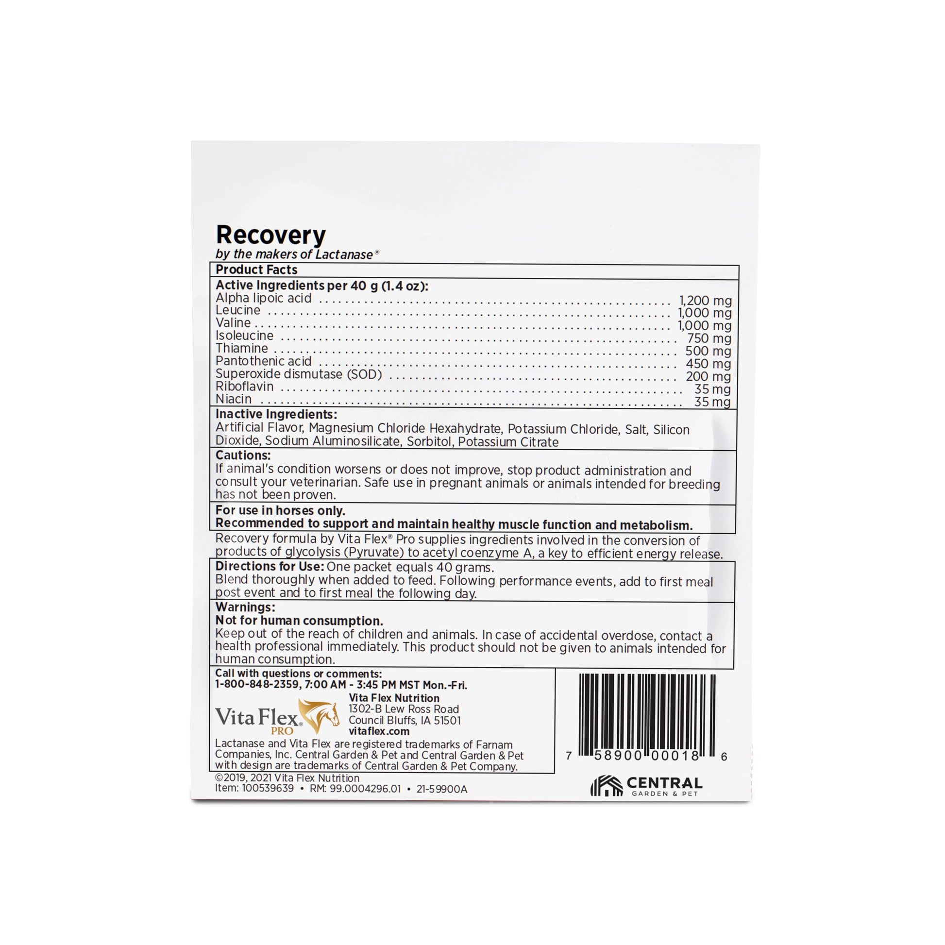 Vita Flex Pro Recovery by the Makers of Lactanase, Post Performance Horse Supplements 40 g, Show Safe Muscle Recovery Supplements, Amino Acids for Horses, Strength & Joint Health Vita Flex Au supplements