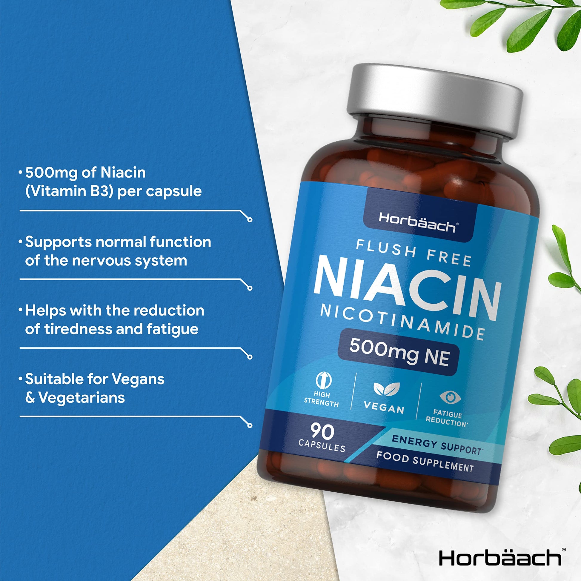 Vitamin B3 Niacin 500mg | 90 Vegan Capsules | Flush Free Nicotinamide Supplement Horbäach Au supplements
