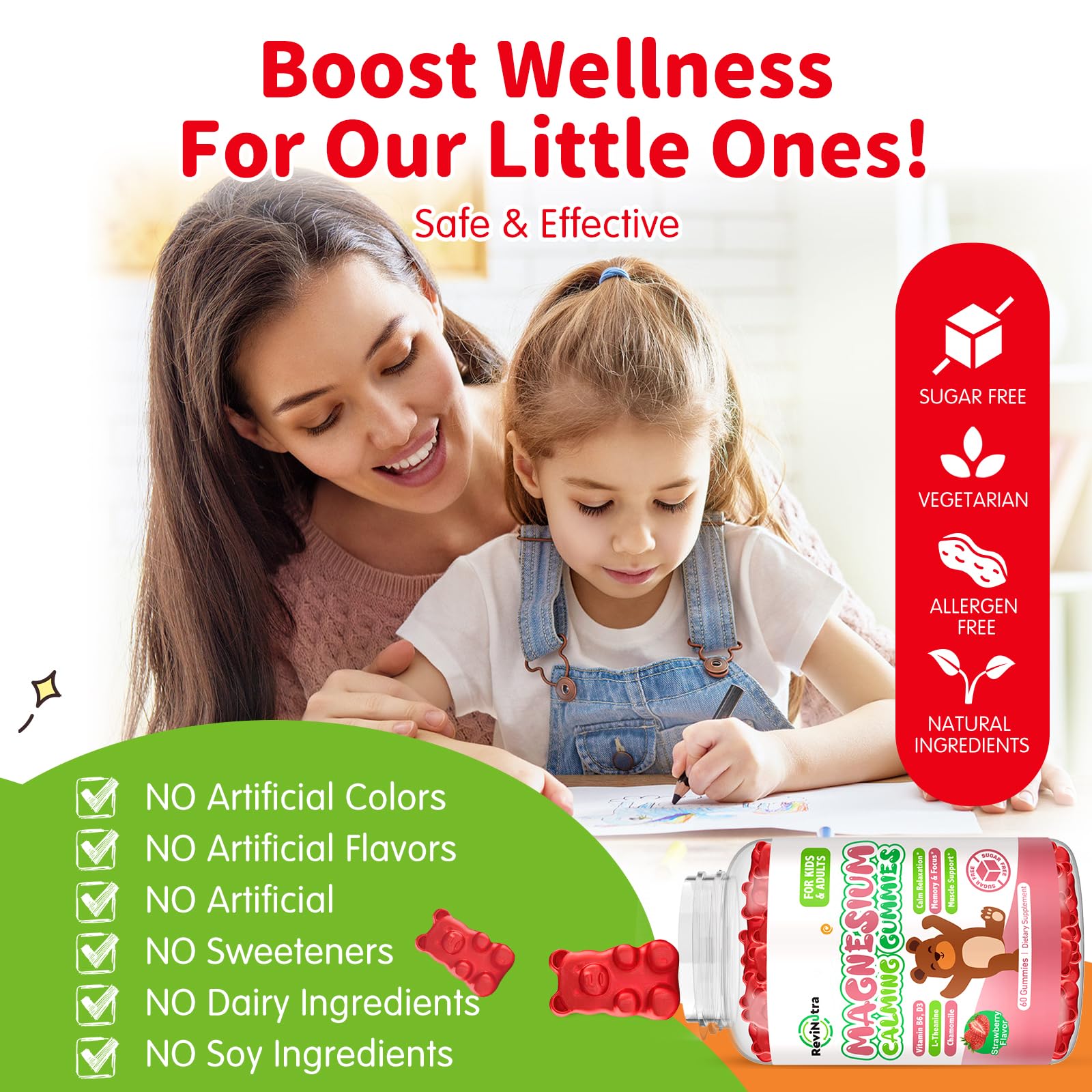 Magnesium Gummies for Kids - Magnesium Glycinate Gummies Supplement with L-Theanine, Vitamin B6, D3 for Kids & Adults Sleep, Calm, Relaxation, Brain, Bones, Sugar Free Strawberry 60ct ReviNutra Au supplements