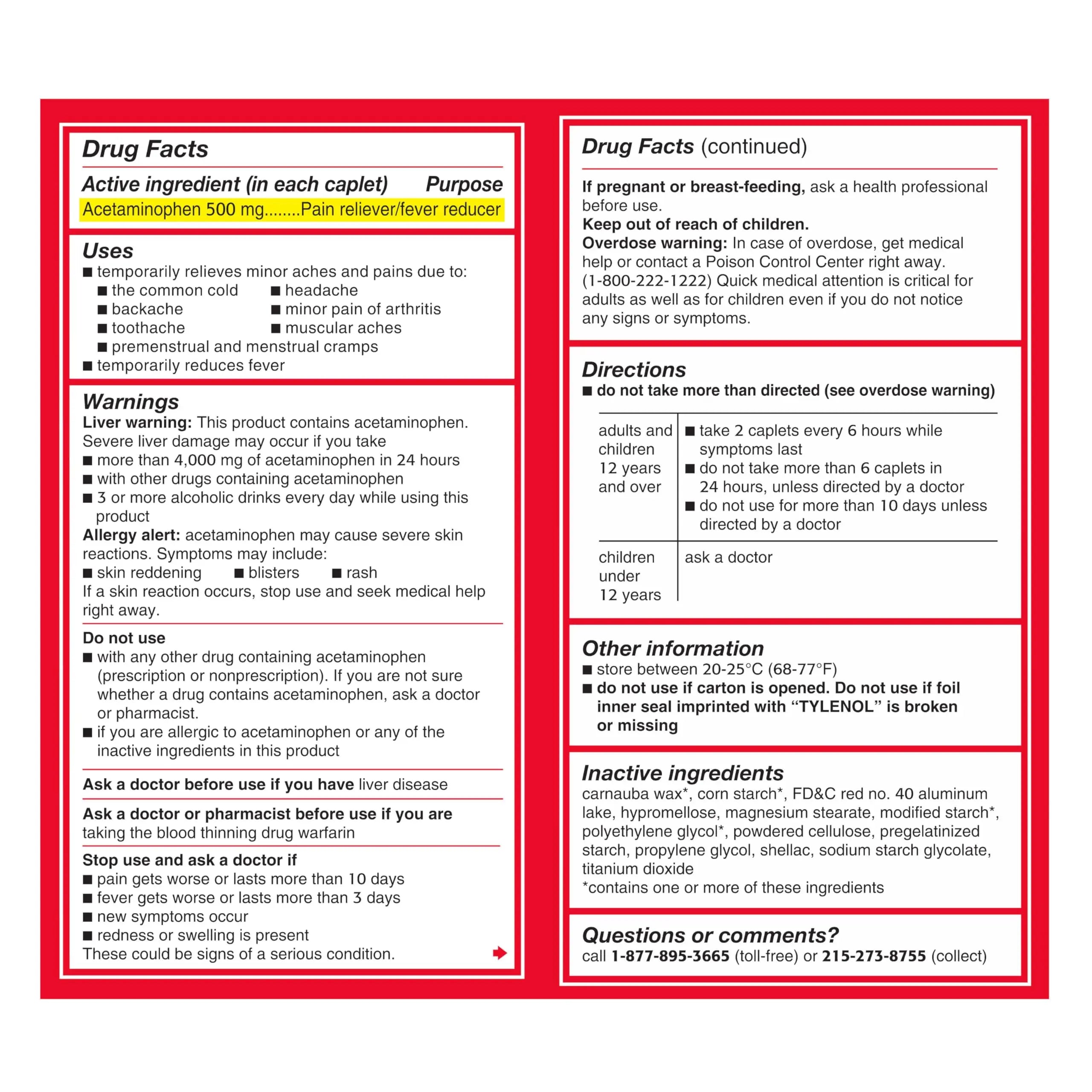 Tylenol Extra Strength Acetaminophen Caplets, 500 mg, Pain Relief & Fever Reducer for Headache, Backache, Toothache, Menstrual Cramps & Pain, Travel-Friendly Packaging, 2-Caplet Pouches, 50 Count Tylenol Au supplements