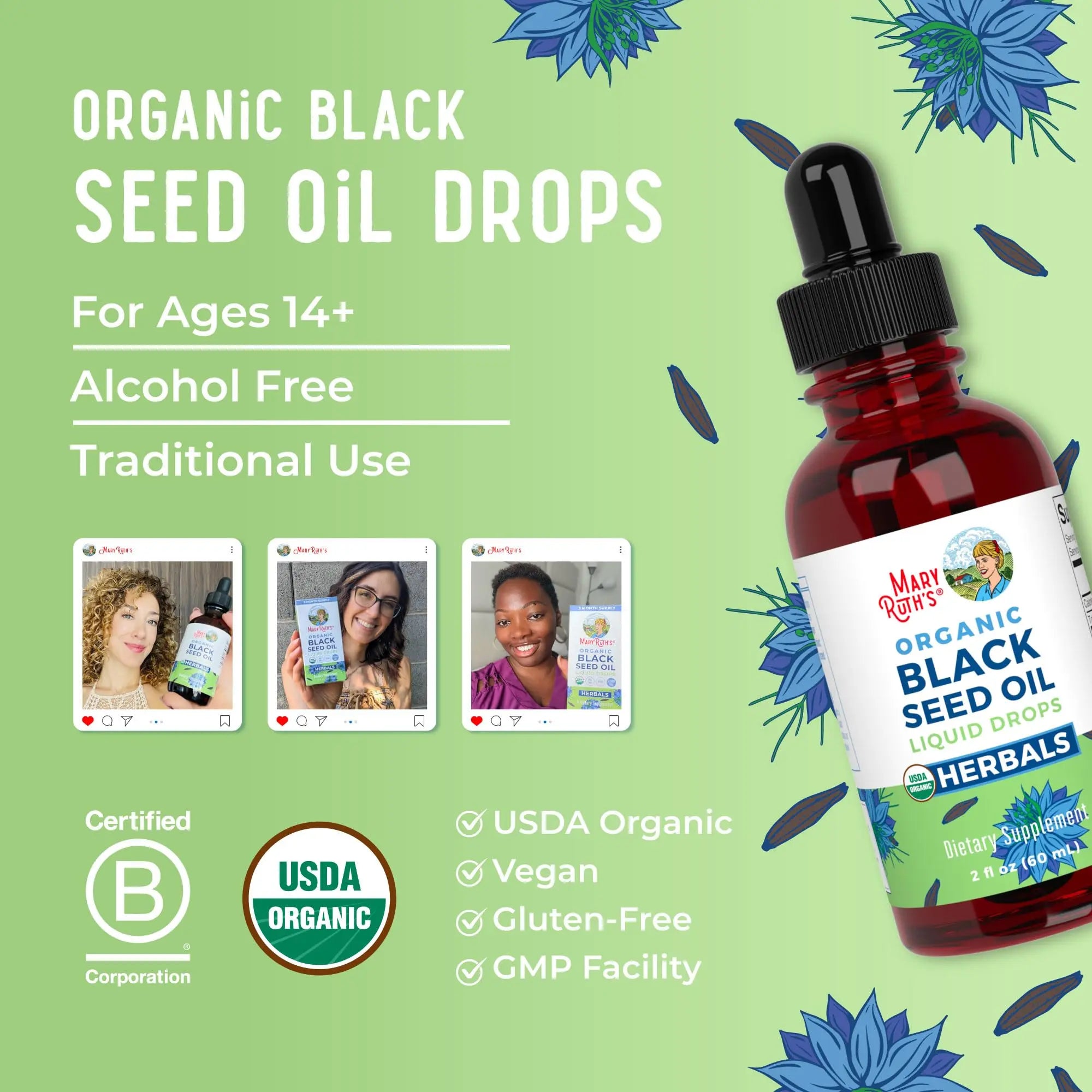 MaryRuth Organics Black Seed Oil Liquid Drops Cold Pressed | 3 Month Supply | USDA Organic Black Cumin Seed Oil | Immune Support | Respiratory Health | Sugar&Gluten Free | Vegan | Non-GMO | 2 Fl Oz MARYRUTH'S Au supplements