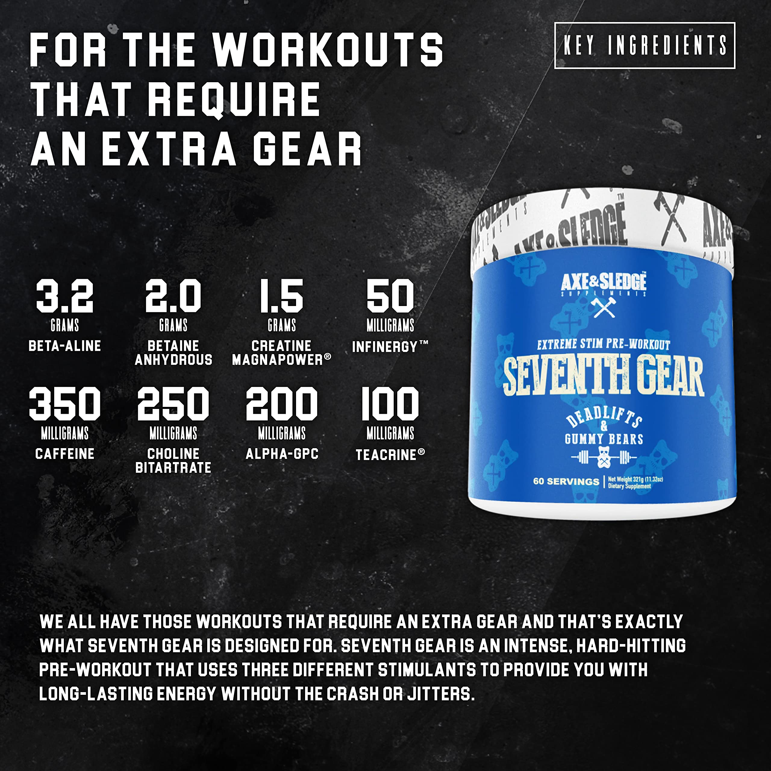 Axe & Sledge Supplements Seventh Gear Extreme Stimulant-Based Pre-Workout with TeaCrine Axe & Sledge Au supplements