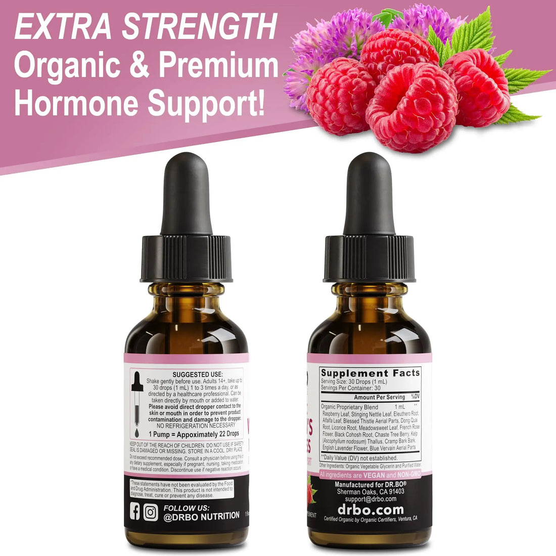 Hormone Balance for Women & PMS Relief - Women's Wellness Organic Hormonal Balance Supplements Liquid Drops & Menstrual Cramp Period Support - Raspberry Leaf, Chasteberry, Black Cohosh Supplement 1 Oz DR. BO uk supplements