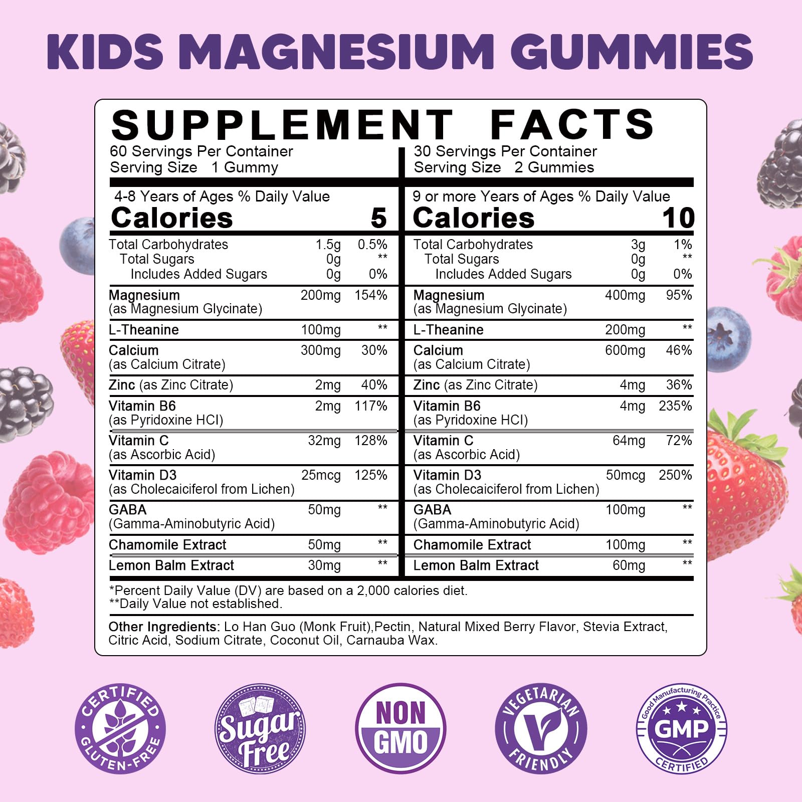 YANLUOBO Kids Magnesium Gummies, Magnesium Glycinate Gummies 400mg/200mg with L-Theanine, Chamomile, Vitamin B6, D3 for Kids, Relaxation & Zzz Support, Nerve Bone - Sugar Free Mixed Berry Flavor 60ct YANLUOBO Au supplements
