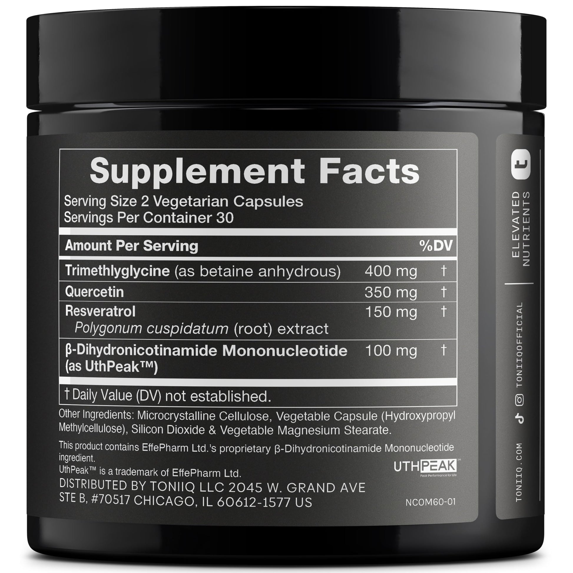Toniiq NMNH Supplement – Ultra High Potency 1,000mg Complex with Clinically Studied Uthpeak™ NMNH, Resveratrol, Quercetin & TMG – Highly Purified – Third-Party Lab Tested – 60 Capsules Toniiq Au supplements
