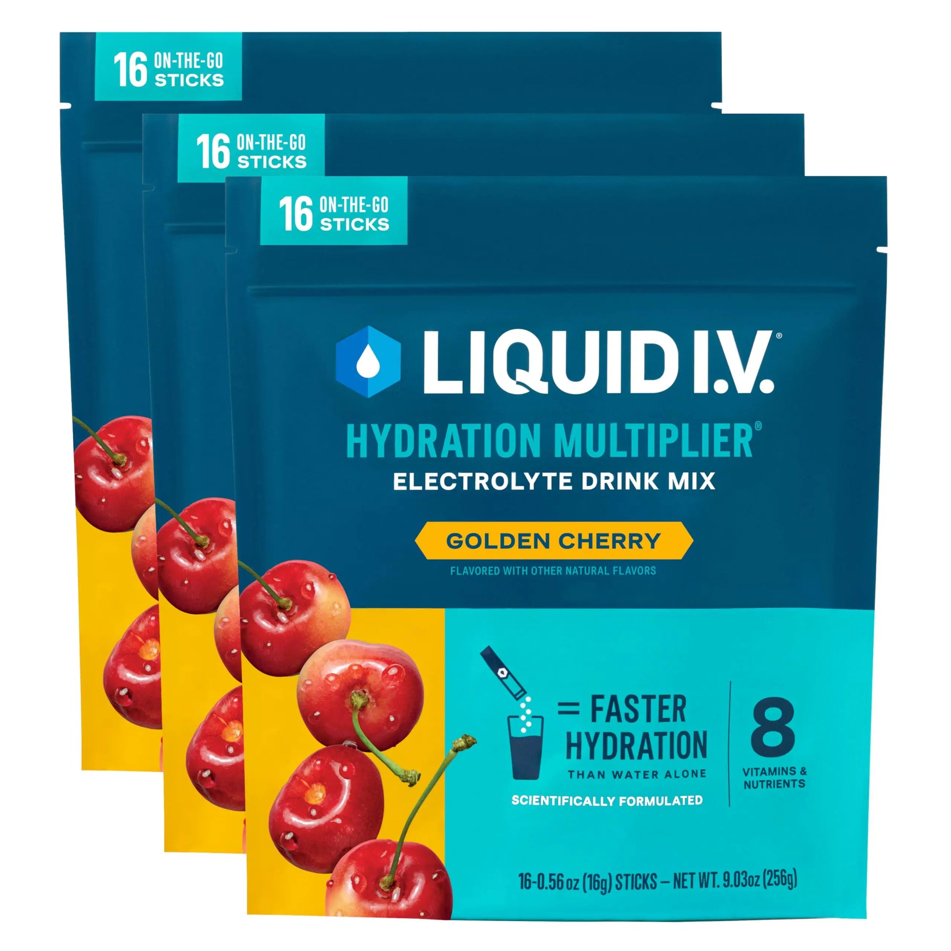Liquid I.V.® Hydration Multiplier - Golden Cherry | Electrolyte Powder Drink Mix | 3 Pack (48 Servings) Liquid I.V. Au supplements