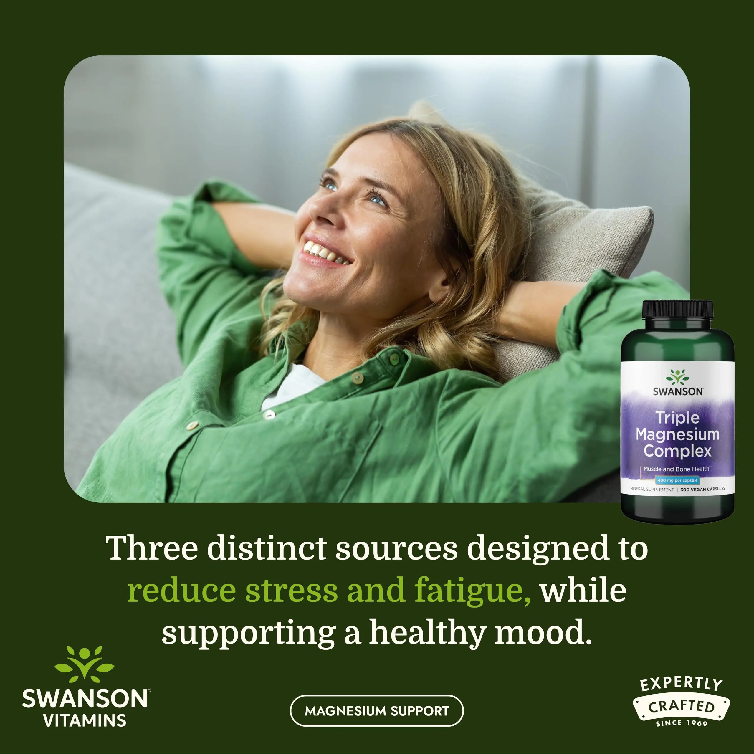 Swanson Triple Magnesium Complex Bone, Nerve, and Muscle Support Supplement for Adults Seeking Optimal Magnesium Absorption - 400 mg (300 Vegan Capsules) Swanson Au supplements
