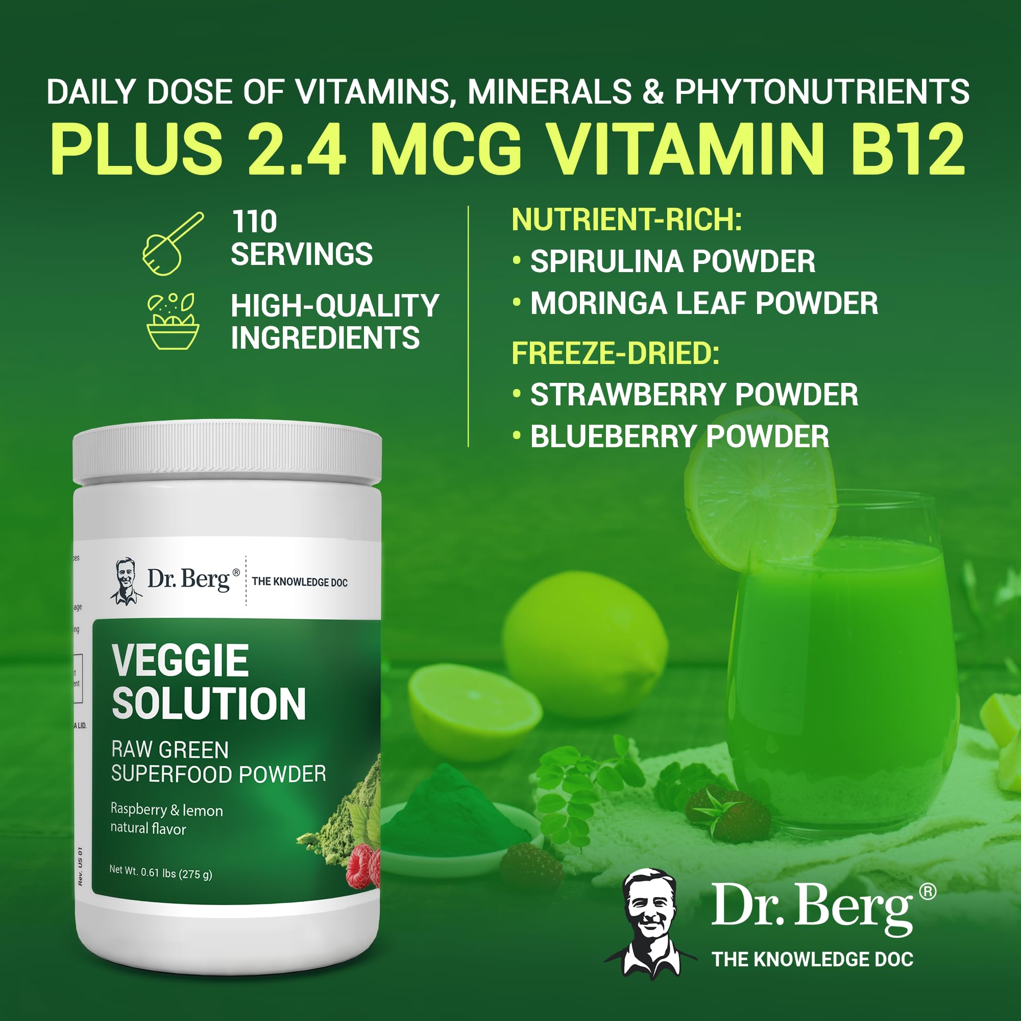 Dr. Berg's (Veggie Solution) Organic Super Greens Powder w/Spirulina - Raw Green Dr. Berg Nutritionals Au supplements
