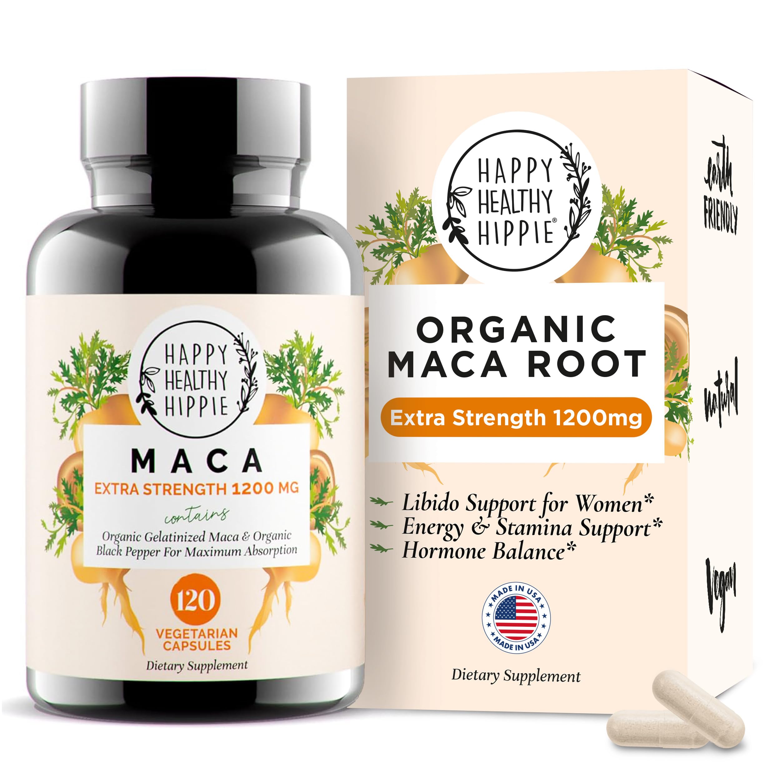 Organic Maca Root Capsules 1200 mg – Libido Booster for Women Fast Acting & Potent | Female Maca Supplement | Energy Pills from Peru | Includes Black Pepper for High Absorption | Vegan, 120 Ct Happy Healthy Hippie Au supplements