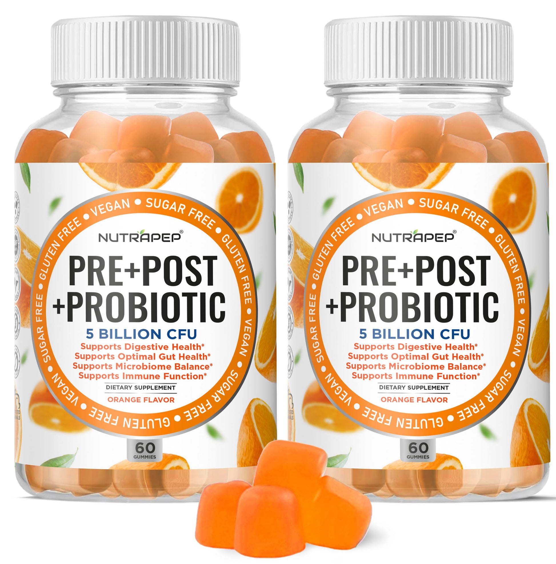 NutraPep Prebiotic Probiotic & Postbiotic Gummies for Women Men & Kids Children - High Potency 5 Billion CFU - Sugar-Free & Gluten 60 Count (Pack of 2) NutraPep Au supplements