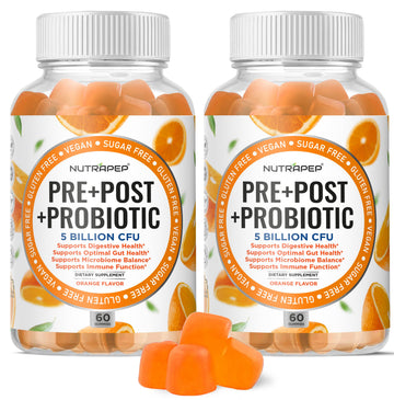 NutraPep Prebiotic Probiotic & Postbiotic Gummies for Women Men & Kids Children - High Potency 5 Billion CFU - Sugar-Free & Gluten 60 Count (Pack of 2) NutraPep Au supplements