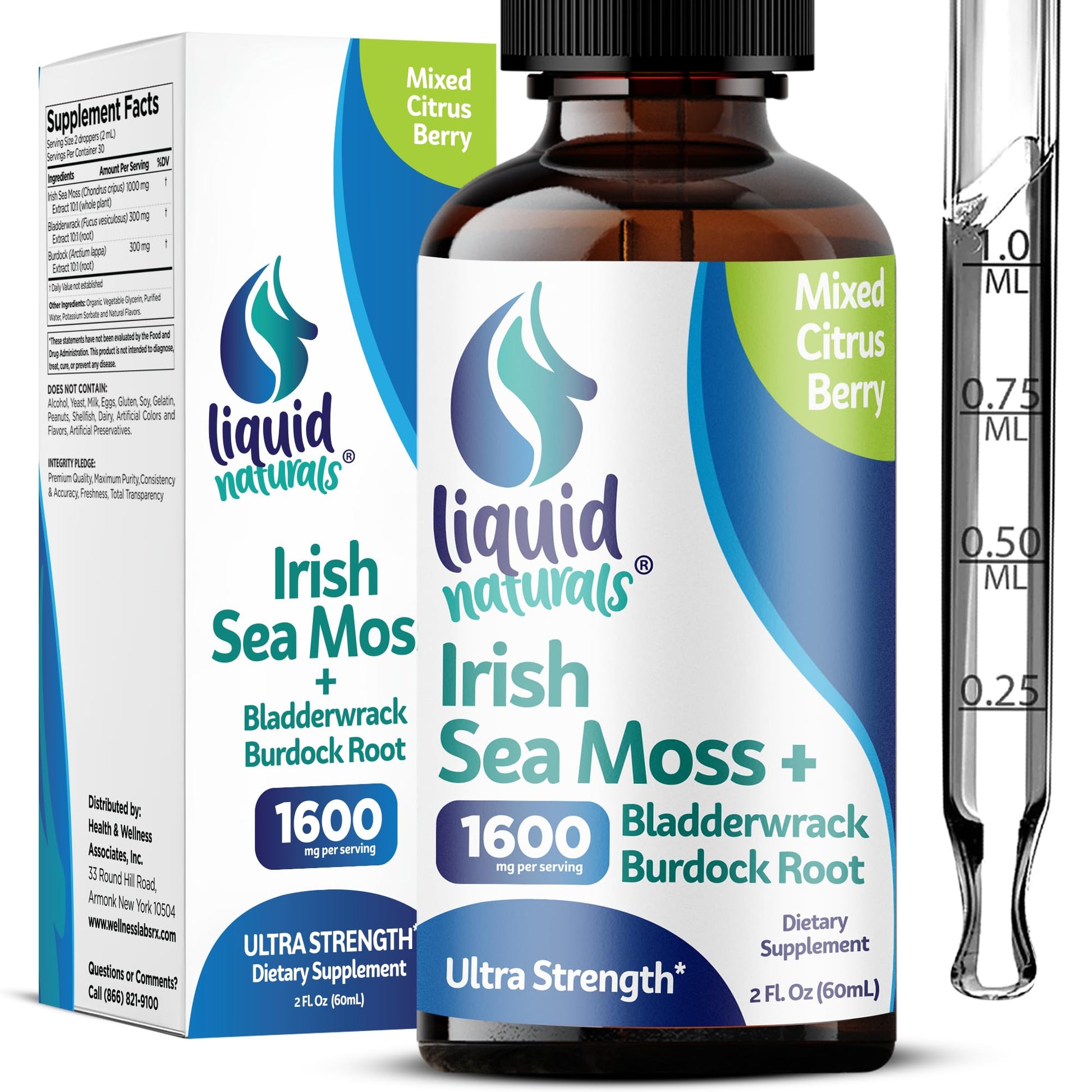 Liquid Naturals Irish Sea Moss Drops - Citrus Berry Flavor - 92+ Essential Minerals & Vitamins - Energy, Skin, Gut, Recovery - Bladderwrack and Burdock Root - 2 fl. oz Liquid Naturals Au supplements