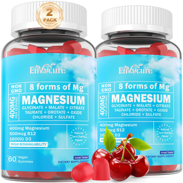 Magnesium Complex Gummies 400mg | as 8 Forms of Magnesium Glycinate, Malate, Citrate, Taurate, Oxide & More | w/Ashwagandha Extract, D3 & B12 Supports for Calm, Zzz, Mood, Muscle Cramp - Vegan 120Cts EnvyCure Au supplements