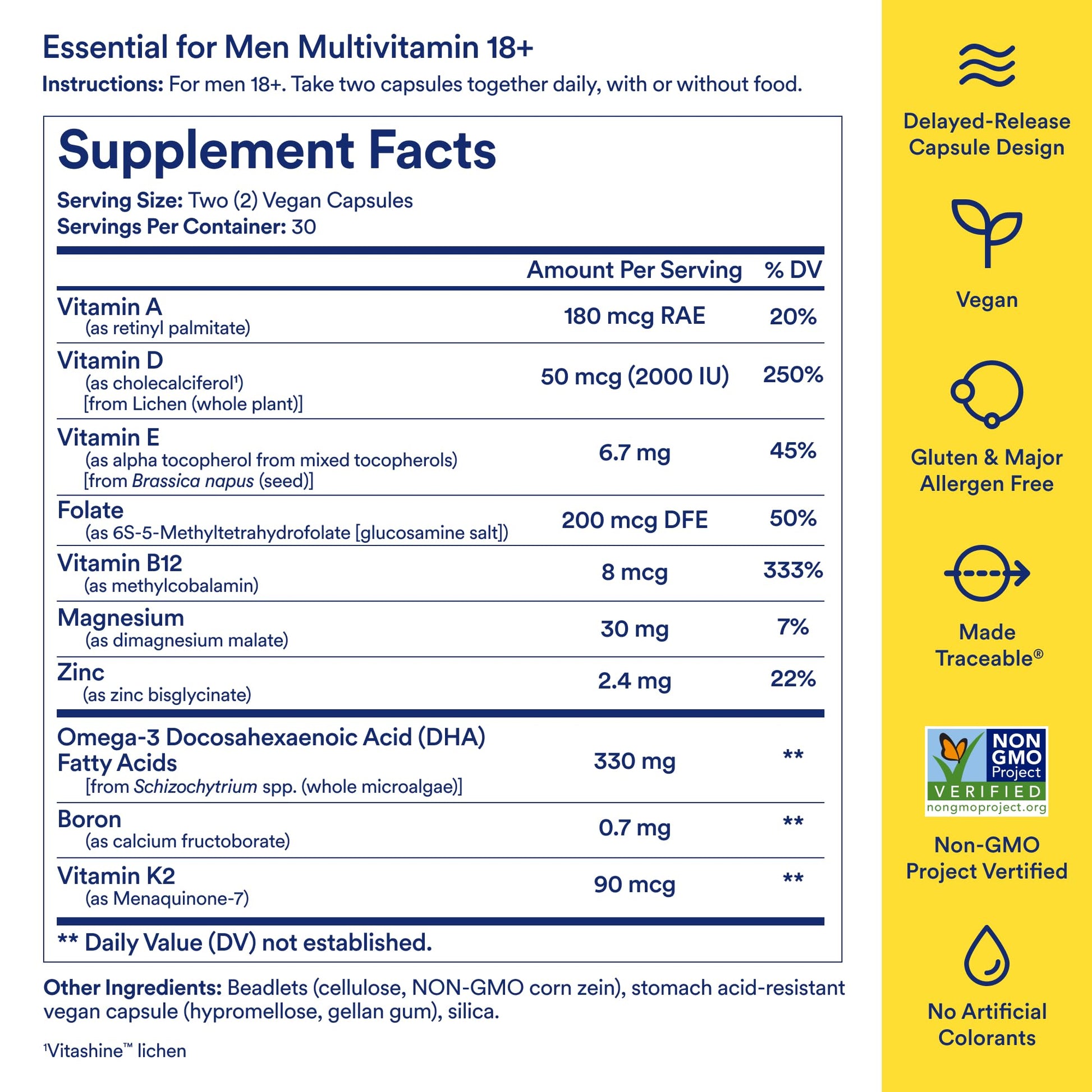 Ritual Multivitamin for Men 18+ with Zinc, Vitamin A and D3 for Immune Function Support*, Omega-3 DHA, B12, K2, Gluten Free Ritual Au supplements