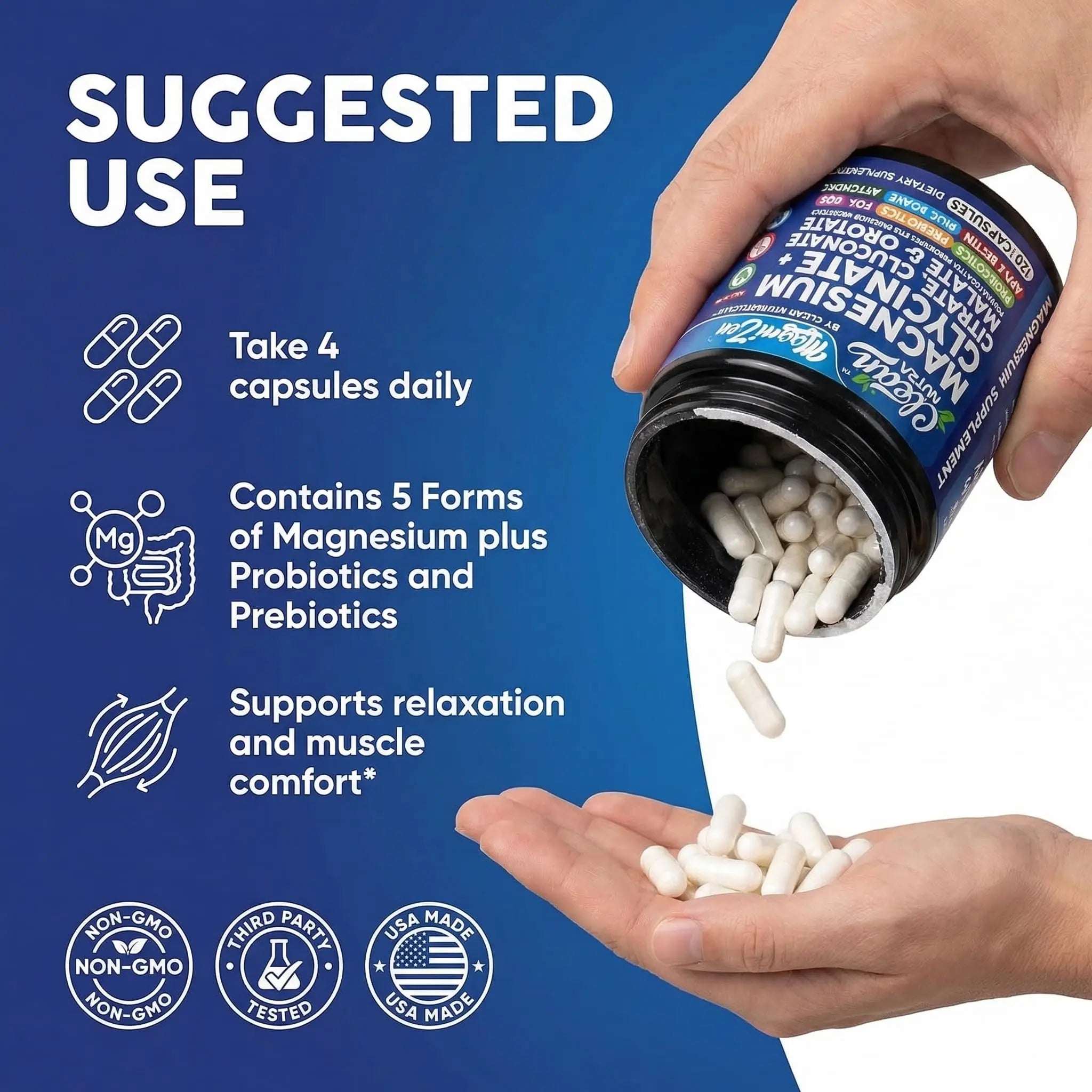 Clean Nutra Magnesium Glycinate Citrate Malate Orotate Taurate Supplement Complex + 10 Strain Probiotic Prebiotics FOS GOS Inulin Sleep Calm Support Apple Pectin – 120 Vegan Capsules Clean Nutraceuticals Au supplements