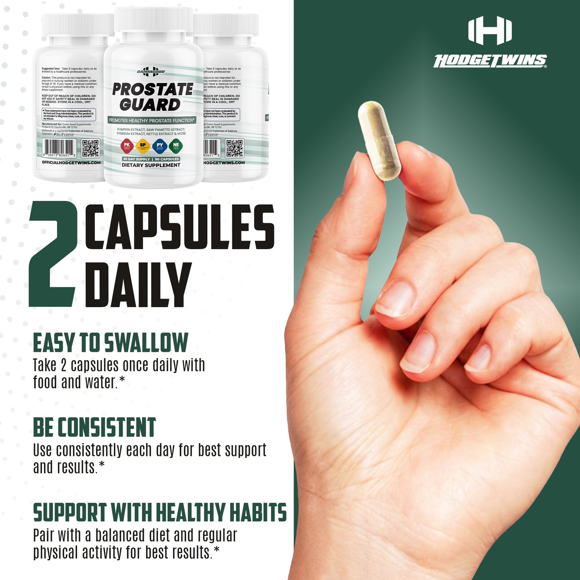 DAMN GOOD The Hodge Twins Prostate Guard - 90 Capsules Guard Vitality Complex – Comfort Blend for Nighttime Routine, Restful Rhythm - Men's Supplements for Health Supports Relaxation DAMN GOOD Au supplements