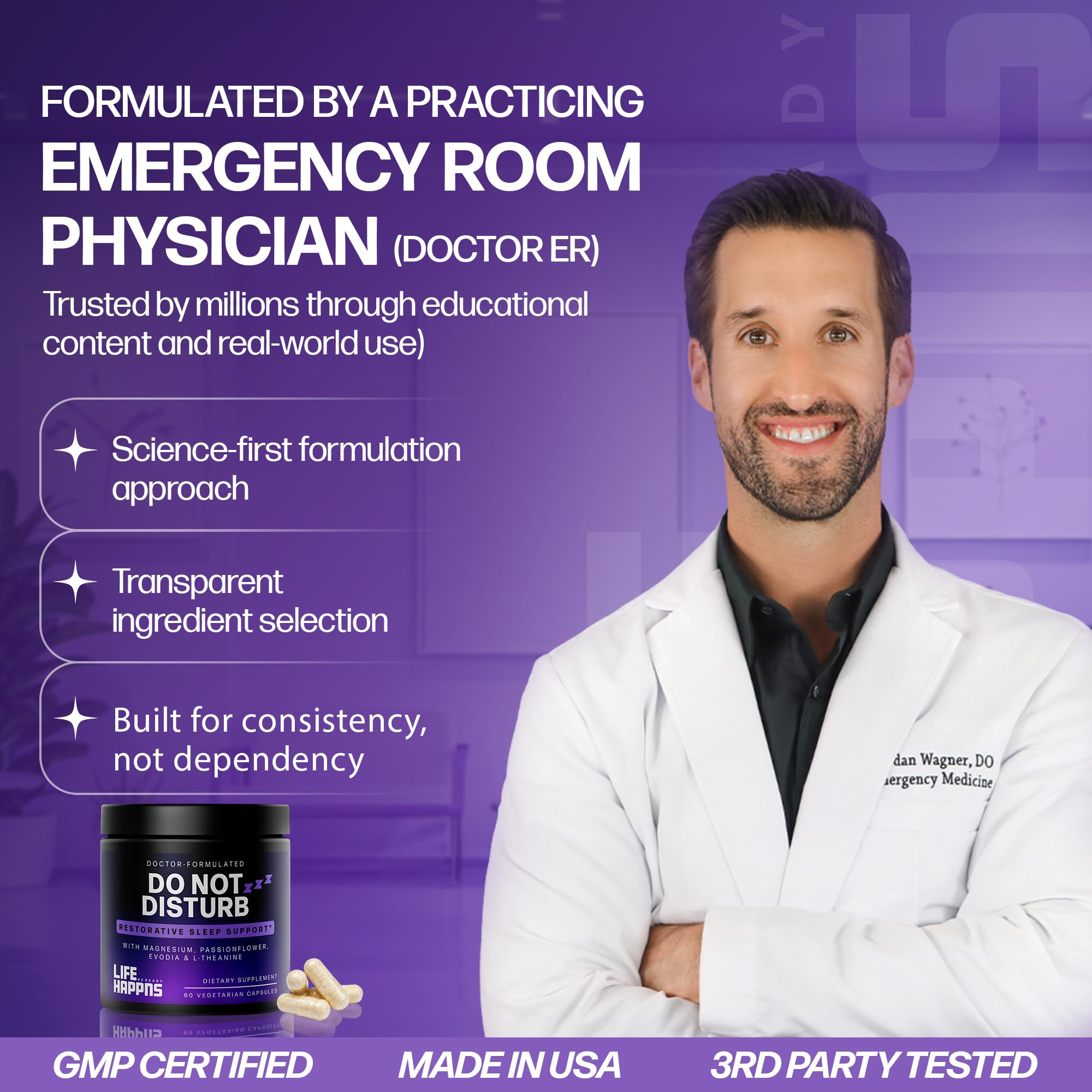 Doctor Formulated Triple Magnesium for Sleep, Calm & Relaxation with Chelated Magnesium Glycinate, L-Theanine, Passionflower & Evodia – Non-Habit, No Melatonin Magnesium Sleep Aid Support Supplement LIFE HAPPNS BE READY Au supplements