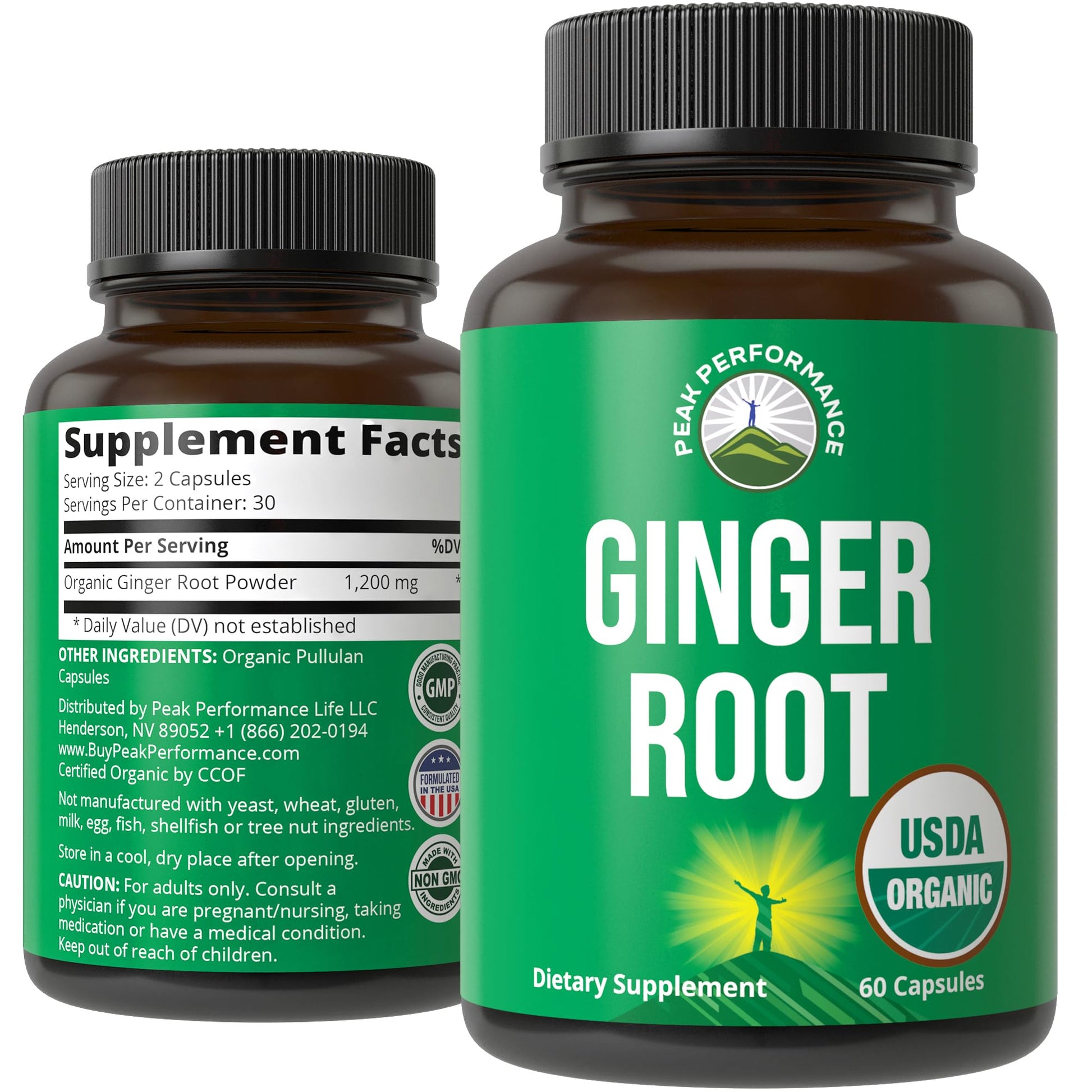 Peak Performance USDA Organic Ginger Root Capsules. Vegan Ginger Pills Supplement for Women & Men to Support Digestion, Occasional Nausea Relief, Gas & Bloat Support, and Gentle Stomach Comfort Peak Performance Au supplements