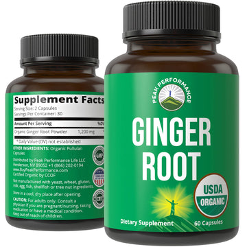 Peak Performance USDA Organic Ginger Root Capsules. Vegan Ginger Pills Supplement for Women & Men to Support Digestion, Occasional Nausea Relief, Gas & Bloat Support, and Gentle Stomach Comfort Peak Performance Au supplements