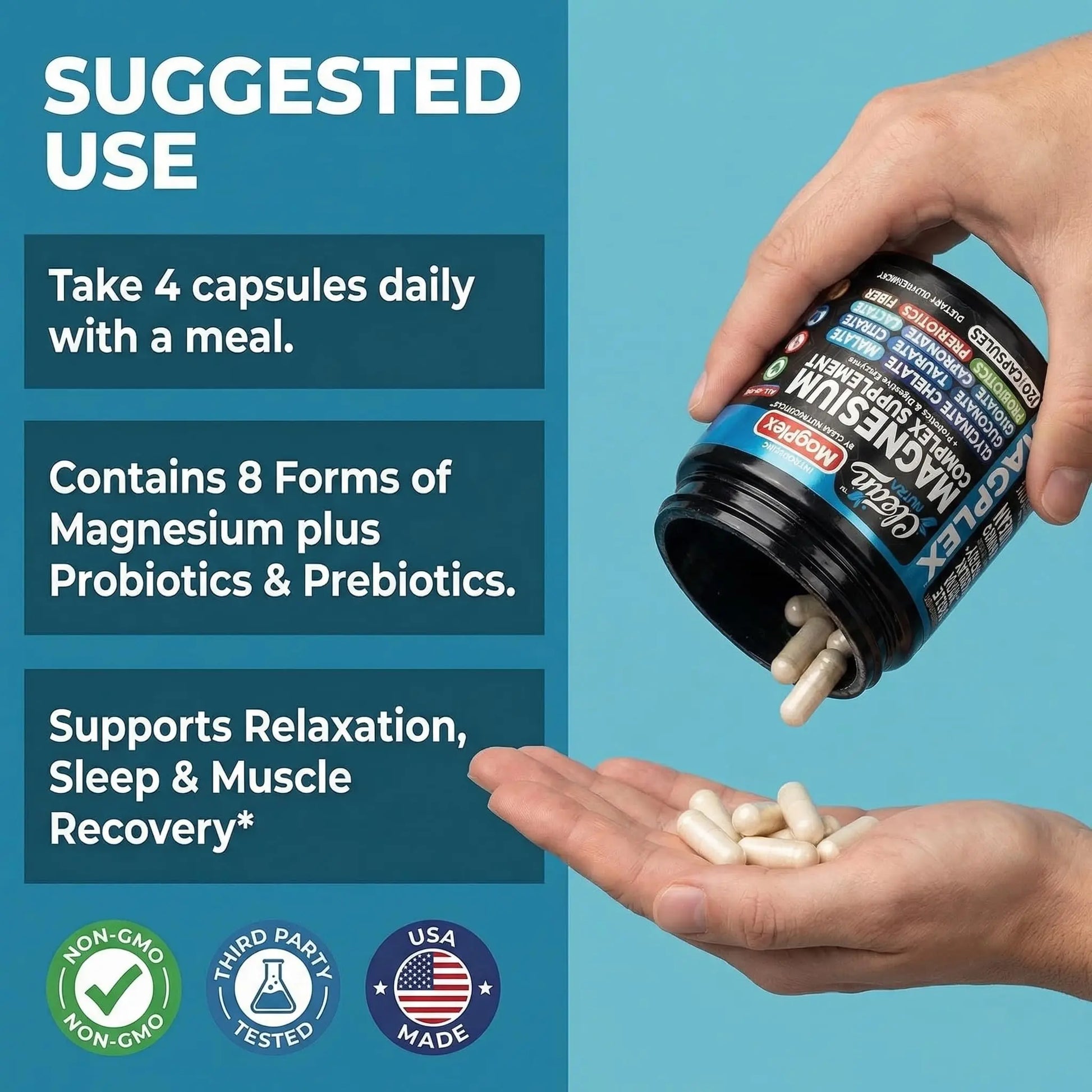 8in1 Magnesium Supplement Complex | Magnesium Glycinate Citrate Malate Gluconate Orotate Carbonate Lactate + Prebiotics Probiotics Digestive Enzymes Magnesio Capsules for Women Men By Clean Nutra Clean Nutraceuticals Au supplements