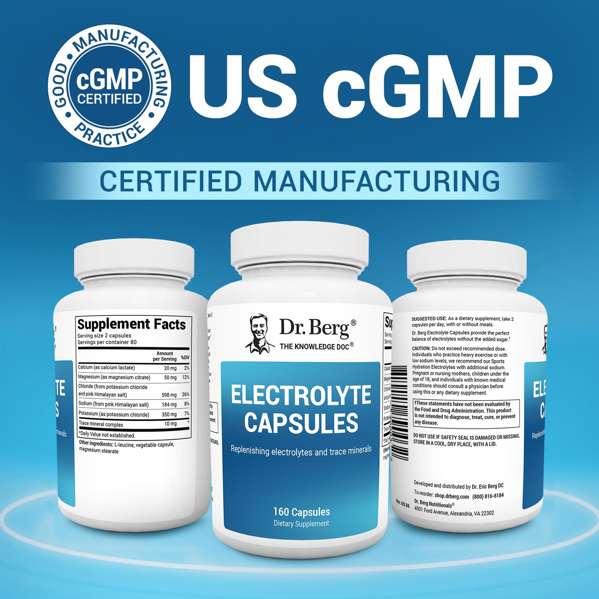 Dr. Berg Electrolyte Capsules - Electrolyte Supplements for Supporting Energy, Endurance, and Hydration - Sugar Free, No Maltodextrin, Keto Friendly - 160 Caps Dr. Berg Nutritionals Au supplements