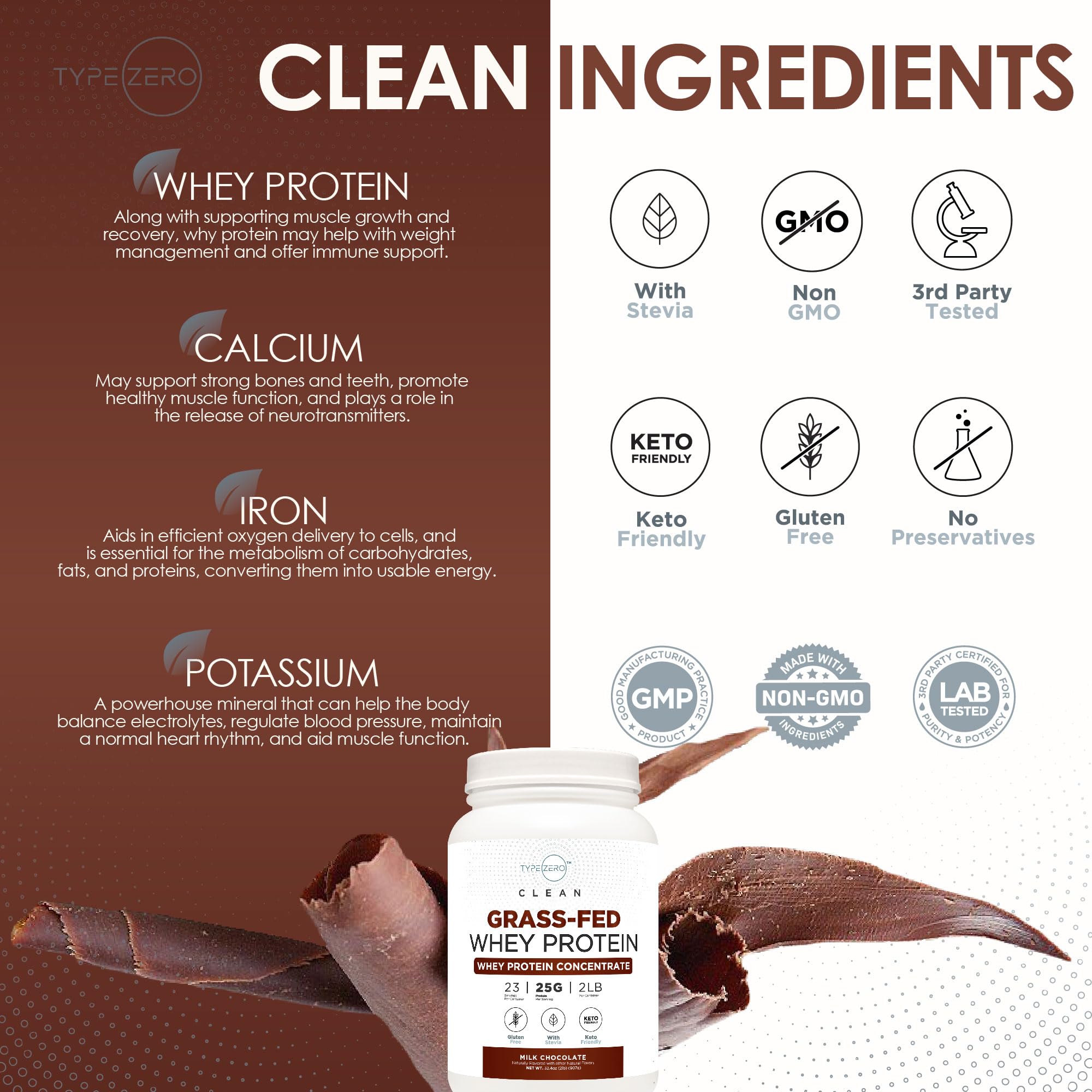 Type Zero Grass Fed Whey Protein Concentrate Powder (Chocolate, 2LBS) - Gluten Free Type Zero Au supplements
