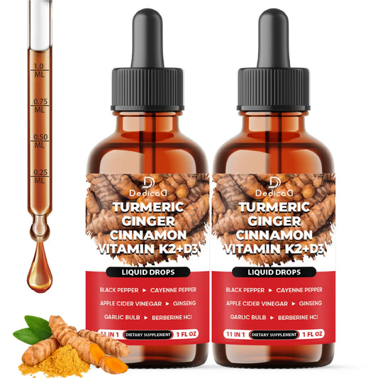 11in1 Turmeric Supplement for Health Heart & Wellness Support – with Ginger, Garlic, Ceylon Cinnamon, Berberine, Ginseng, Apple Cider Vinegar – 30ml Liquid Drops – 60 Servings DEDICADAu supplements