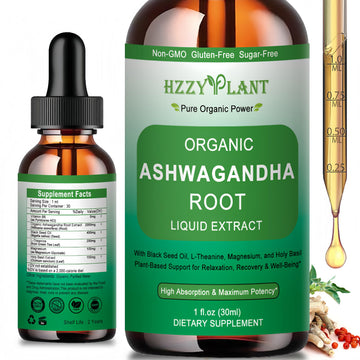 Organic Ashwagandha Drops,High Absorption Ashwagandha Extract Tincture for Stress Relief,Relaxation,Cortisol Support,Ashwagandha for Women & Men with Magnesium,L Theanine,Black Seed Oil,Vegan,Non-GMO HZZYPLANT Au supplements