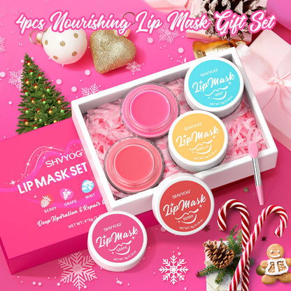 4 Pack Lip Mask Set, Hydrating Lip Mask Overnight - Berry, Grape, Mint, Vanilla Flavors, Lip Sleeping Mask Nourish Lip Balm with Vitamin C & Shea Butter | Dry Lips Care Gift SHVYOGAu supplements