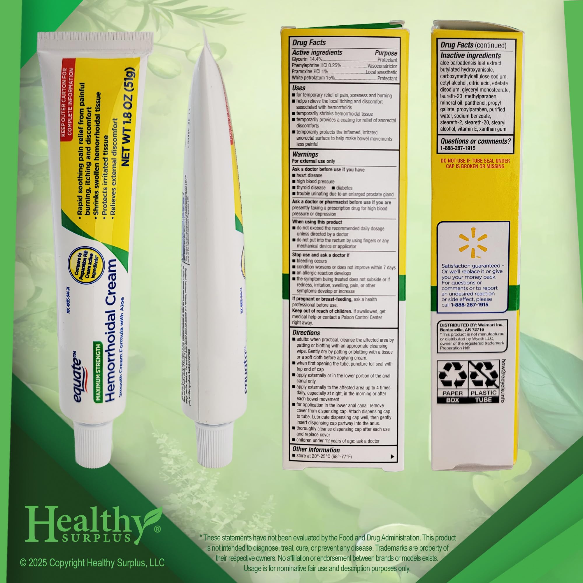 Healthy Surplus Equate Hemorrhoidal Cream/Ointment 1.8 OZ (51g) and Vital Volumes Tips Card Bundle Healthy Surplus Au supplements