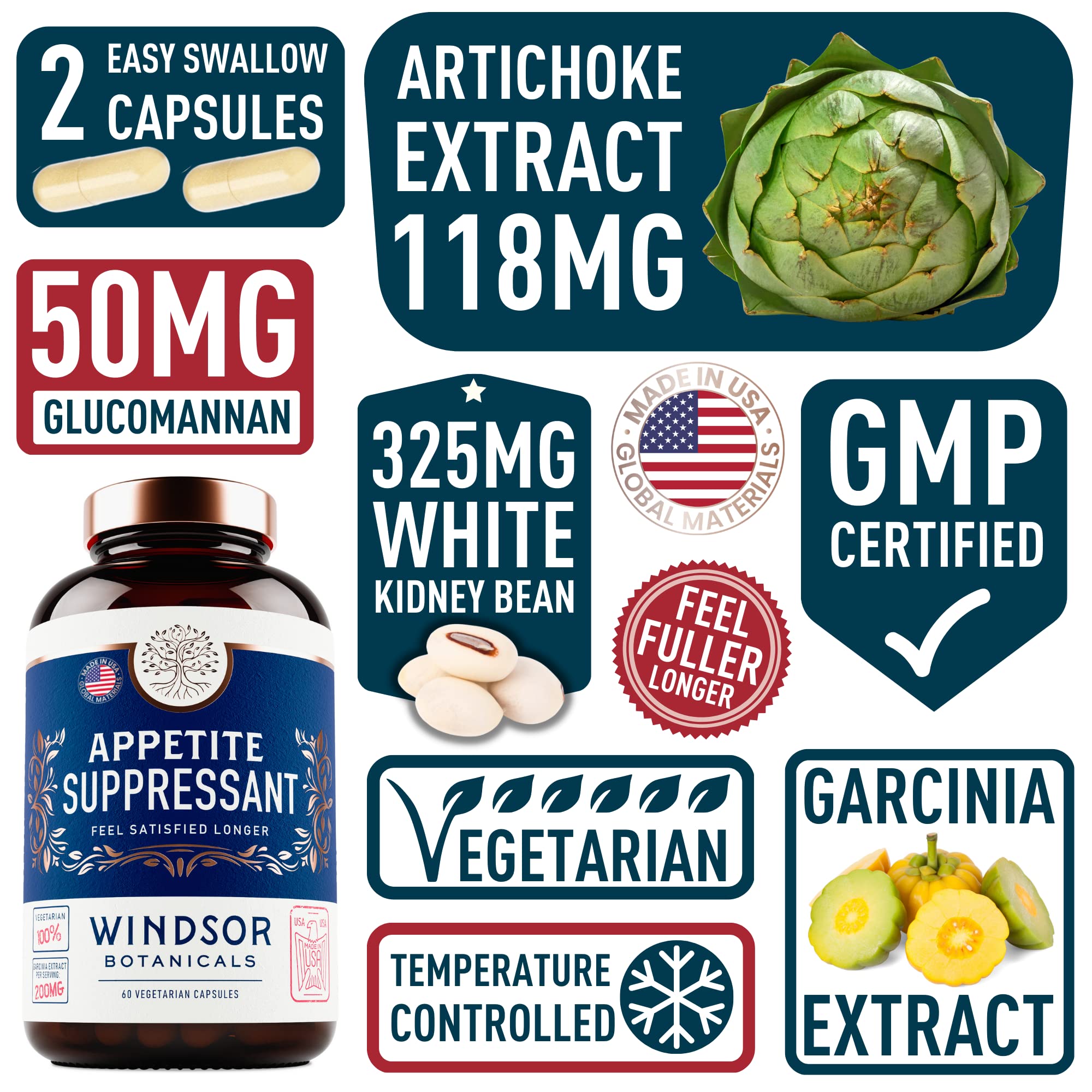 Appetite Suppressant for Weight Loss - Garcinia Cambogia, Glucomannan Appetite Control WINDSOR BOTANICALS Au supplements