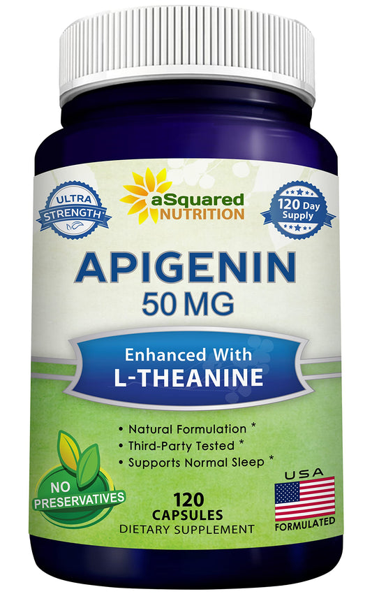 aSquared Nutrition Apigenin 50mg & L-Theanine 200mg - 120 Capsules - Apigenin Supplement Pills for Sleep and Relaxation aSquared NutritionNZ supplements