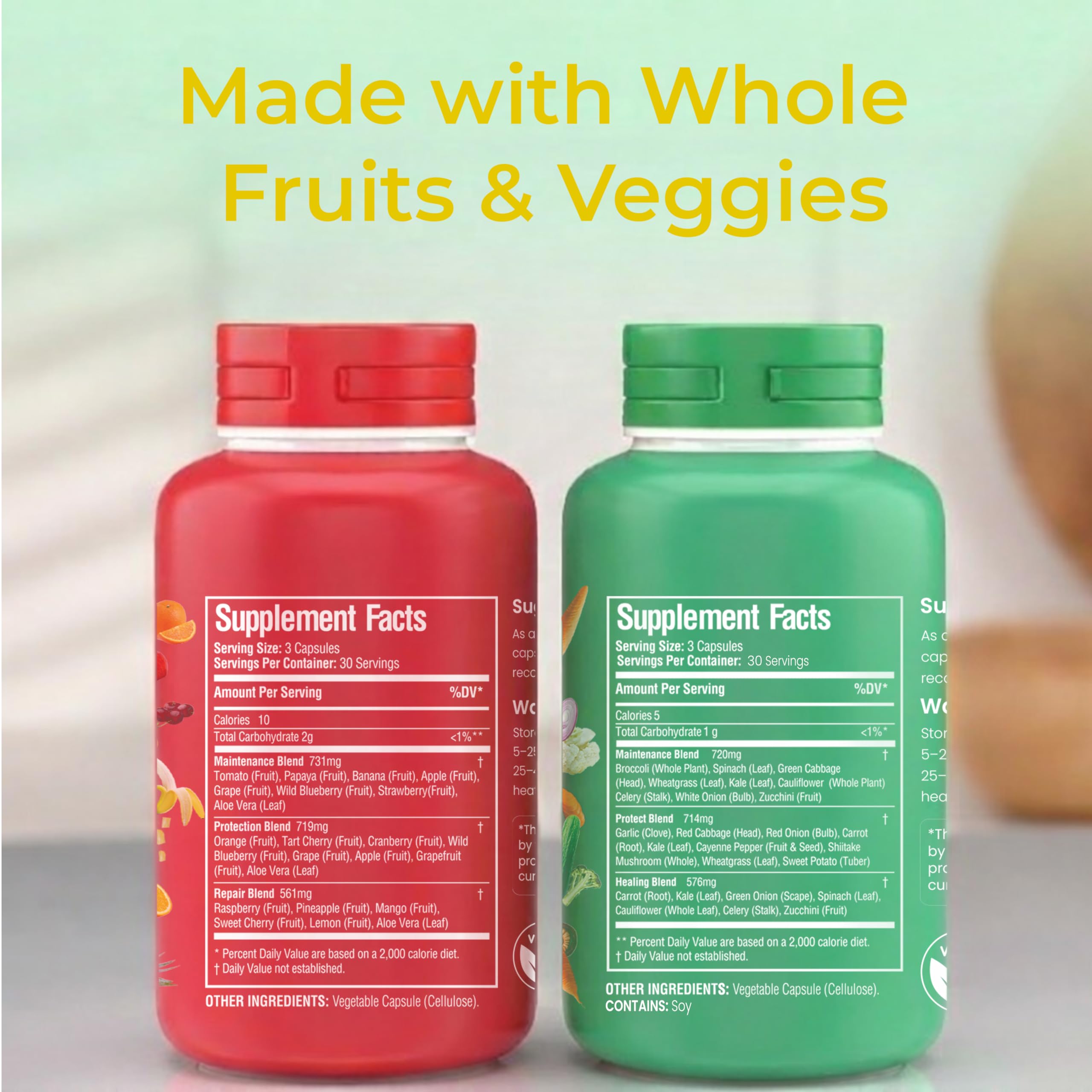 Fruits and Veggies Whole Produce Dietary Supplement with Superfood Fruits and Vegetables for Men, Women and Kids, 90 Fruit Capsules, 90 Veggie Capsules - 1 Set NATURAL GREENS Au supplements