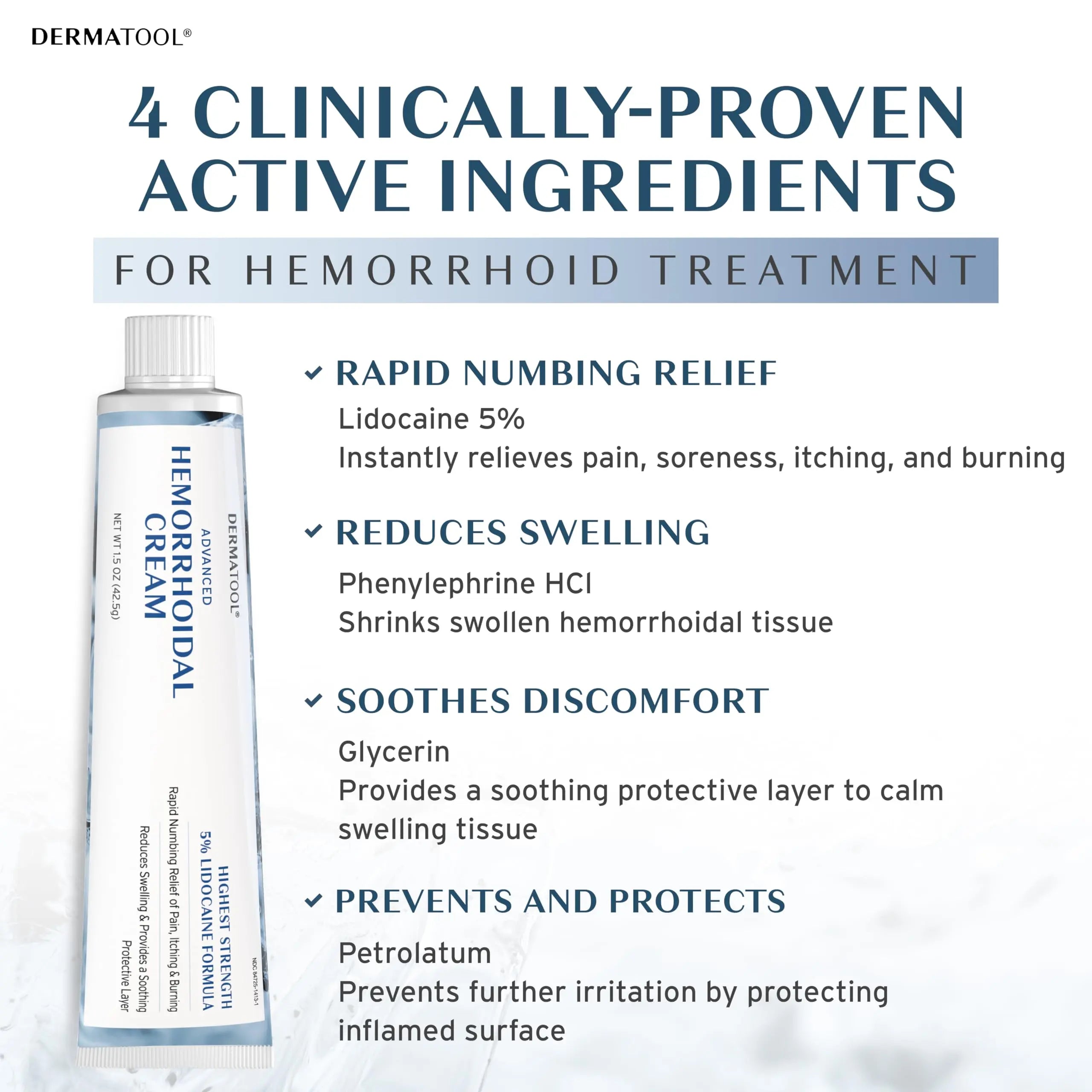 Hemorrhoid Treatment - Advanced Hemorrhoid Cream 5% Lidocaine & Phenylephrine - Hemorrhoid Shrinking Treatment - Rapid Relief of Pain, Swelling, Bleeding, Itching and Burning - Fissure & Hemorrhoids DERMATOOL Au supplements