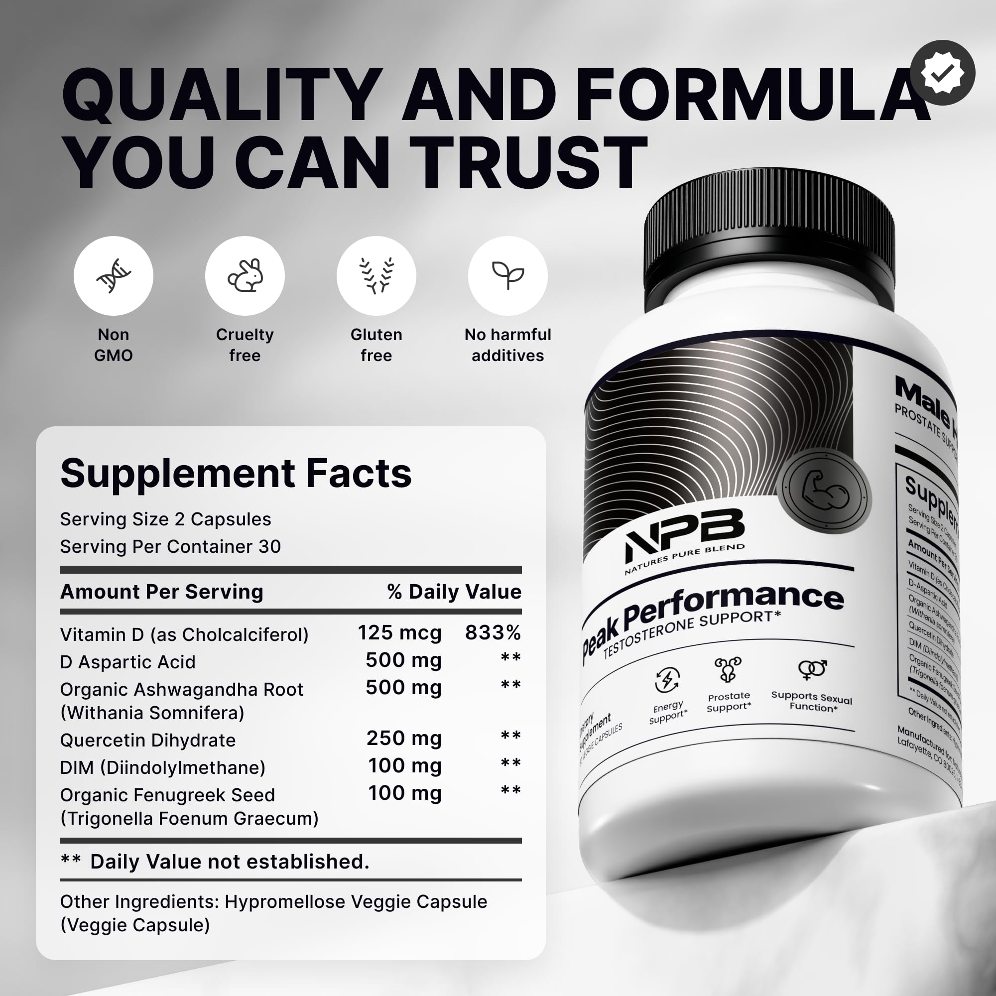 Nature's Pure Blend Peak Performance – Testosterone Supplement for Men with D-Aspartic Acid, Ashwagandha & DIM – Mens Prostate Health Support, Muscle Strength & Energy – Prostate Supplement Nature's Pure Blend Au supplements