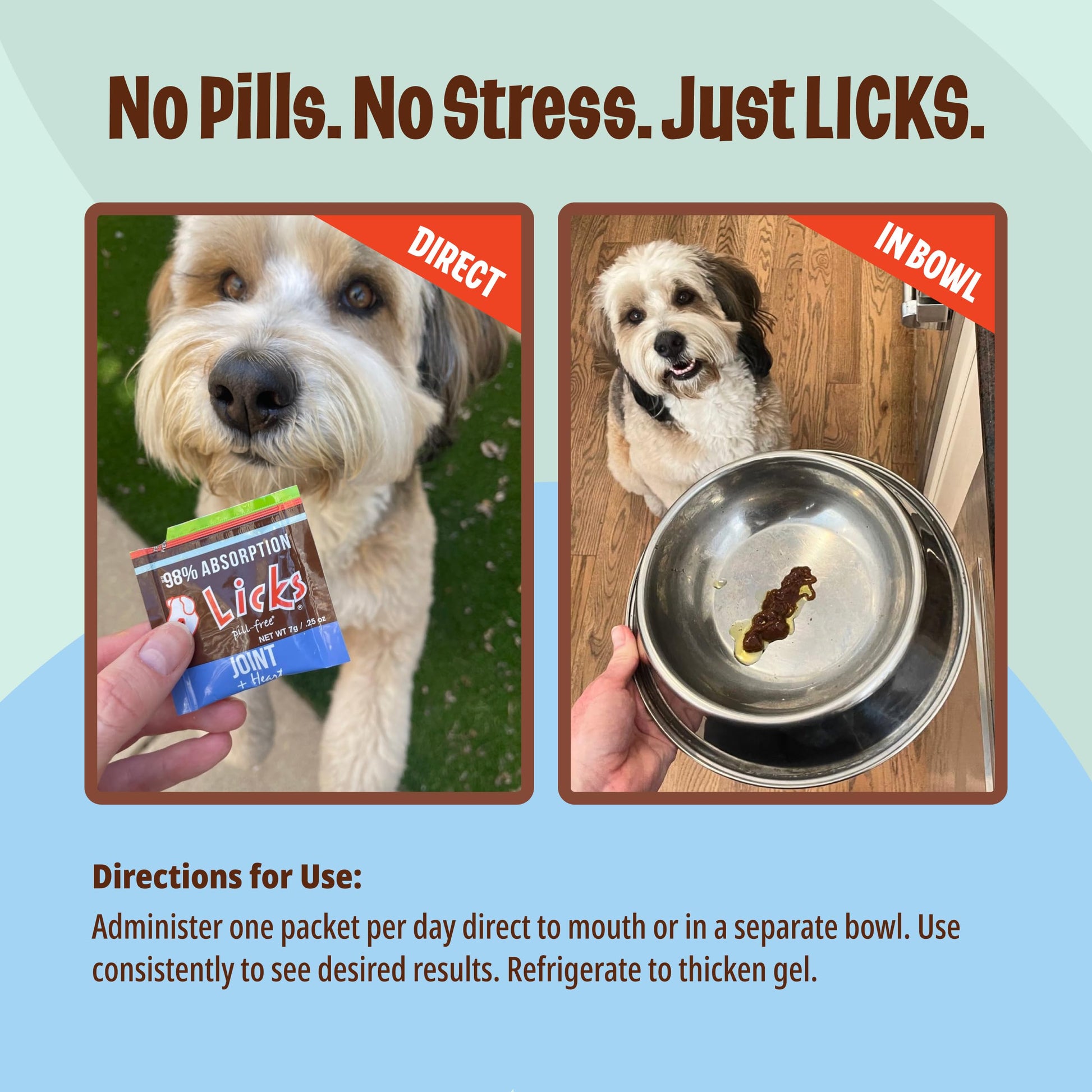 Licks Pill-Free Dog Joint and Heart - Glucosamine & Omega 3 Fish Oil Supplement for Dogs - Inflammation Supplements for Joint Support - Gel Packets - 30 Use Licks Pill Free Au supplements