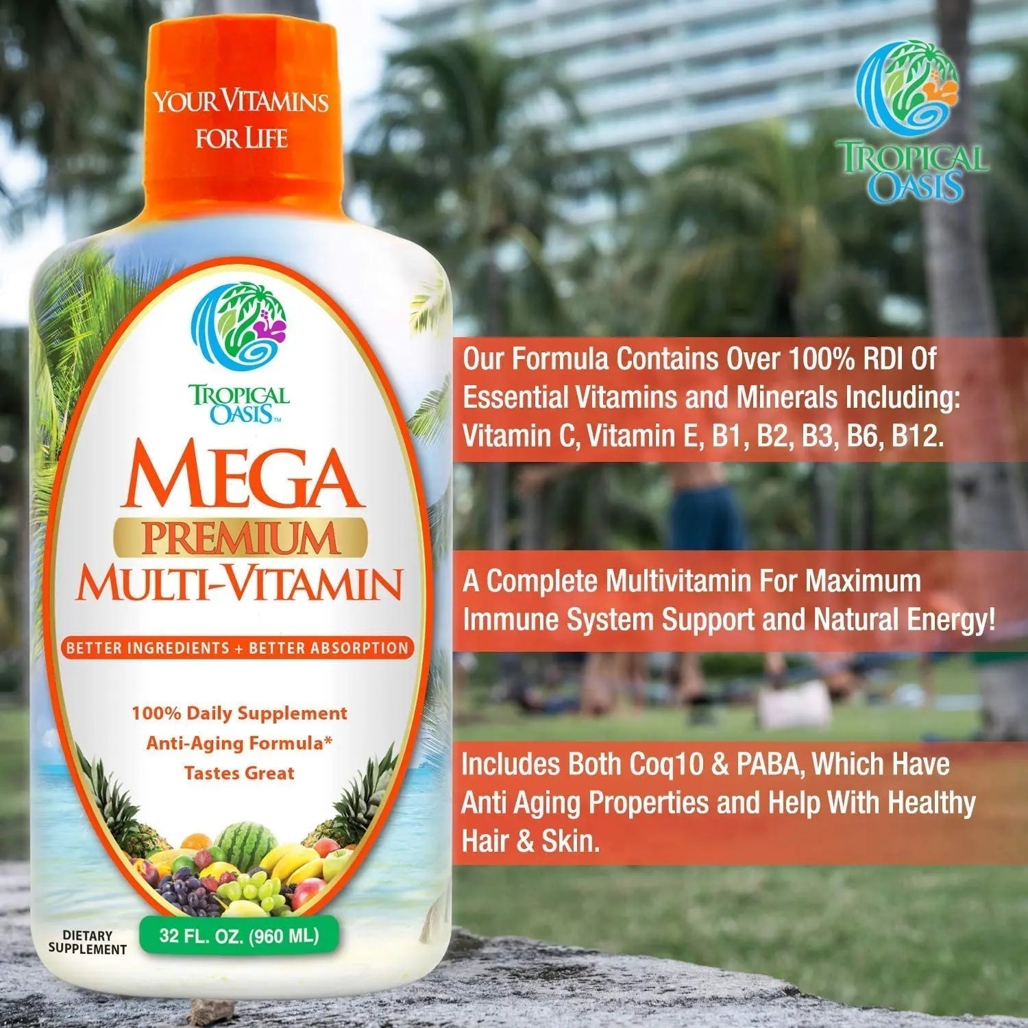 Mega Premium Liquid Multivitamin | Natural Immune Support Vitamin w/ 1333% Vitamin C, 200% D3, Zinc + 20 Vitamins, 70 Minerals Tropical Oasis Au supplements