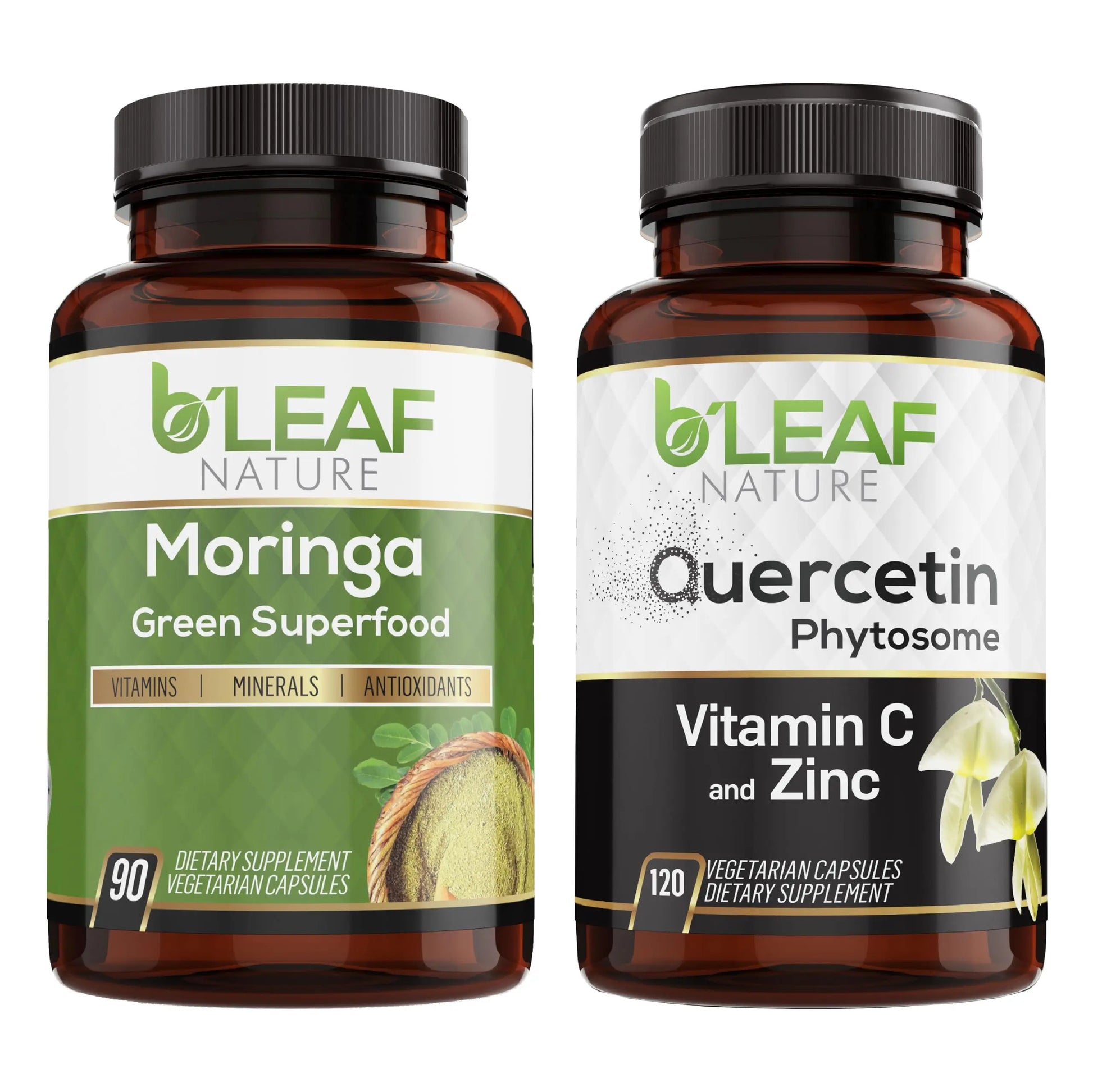 B'LEAF NATURE Moringa and Quercetin Bundle - Non-GMO, Vegan, High Absorption Capsules - 1000mg Quercetin Phytosome Blend + 1000mg Moringa - Natural Energy, Wellness and Immune Support Supplements B'LEAF NATURE Au supplements