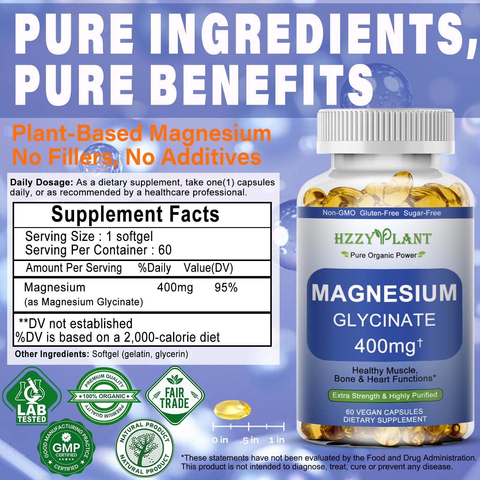 Magnesium Glycinate Softgels, High Absorption Magnesium Glycinate 400mg Supplement for Muscle, Heart, Sleep & Bone Support, Bisglycinate Softgel Capsules Supplement, Vegan, Non-GMO, 2 Month Supply HZZYPLANT Au supplements