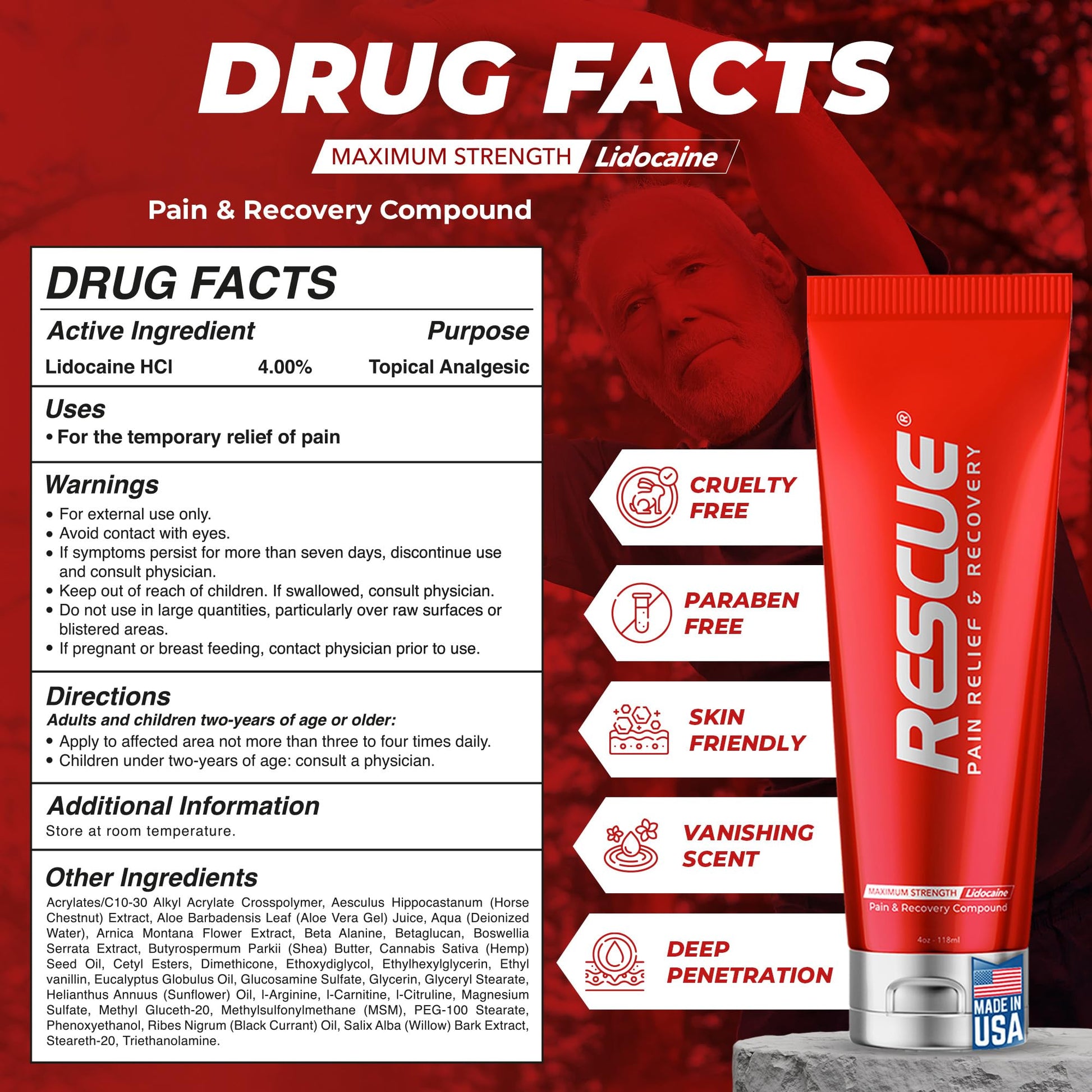 RESCUE PAIN RELIEF & RECOVERY Cream - All-in-One Solution for Back, Neck, Knee, Hand, Foot, and Shoulder Pain - Combines Power of Key Ingredients from Leading Pain Relief CreamProducts - 4 Ounces RESCUE PAIN RELIEF & RECOVERY Au supplements