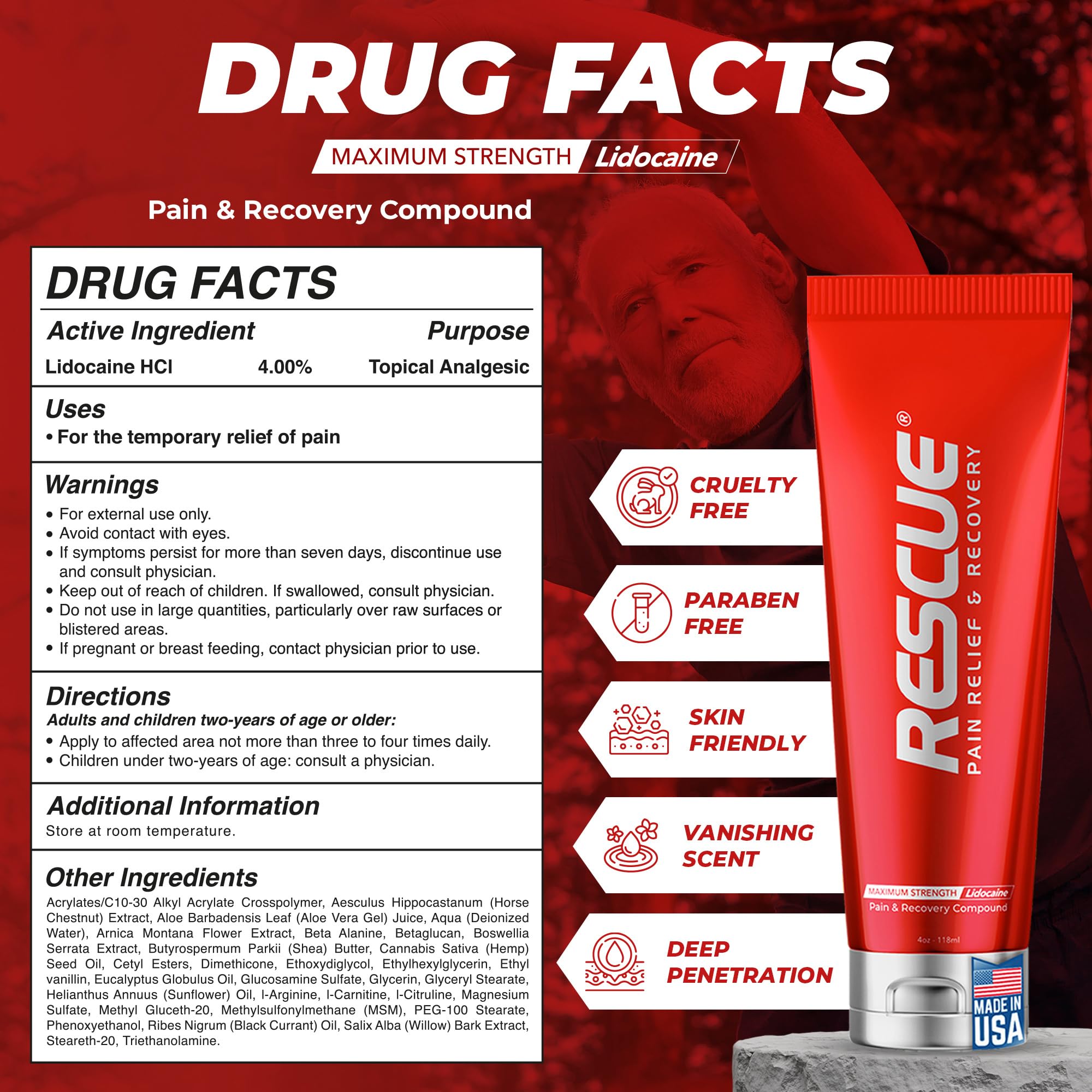 RESCUE PAIN RELIEF & RECOVERY Cream - All-in-One Solution for Back, Neck, Knee, Hand, Foot, and Shoulder Pain - Combines Power of Key Ingredients from Leading Pain Relief CreamProducts - 4 Ounces RESCUE PAIN RELIEF & RECOVERY Au supplements