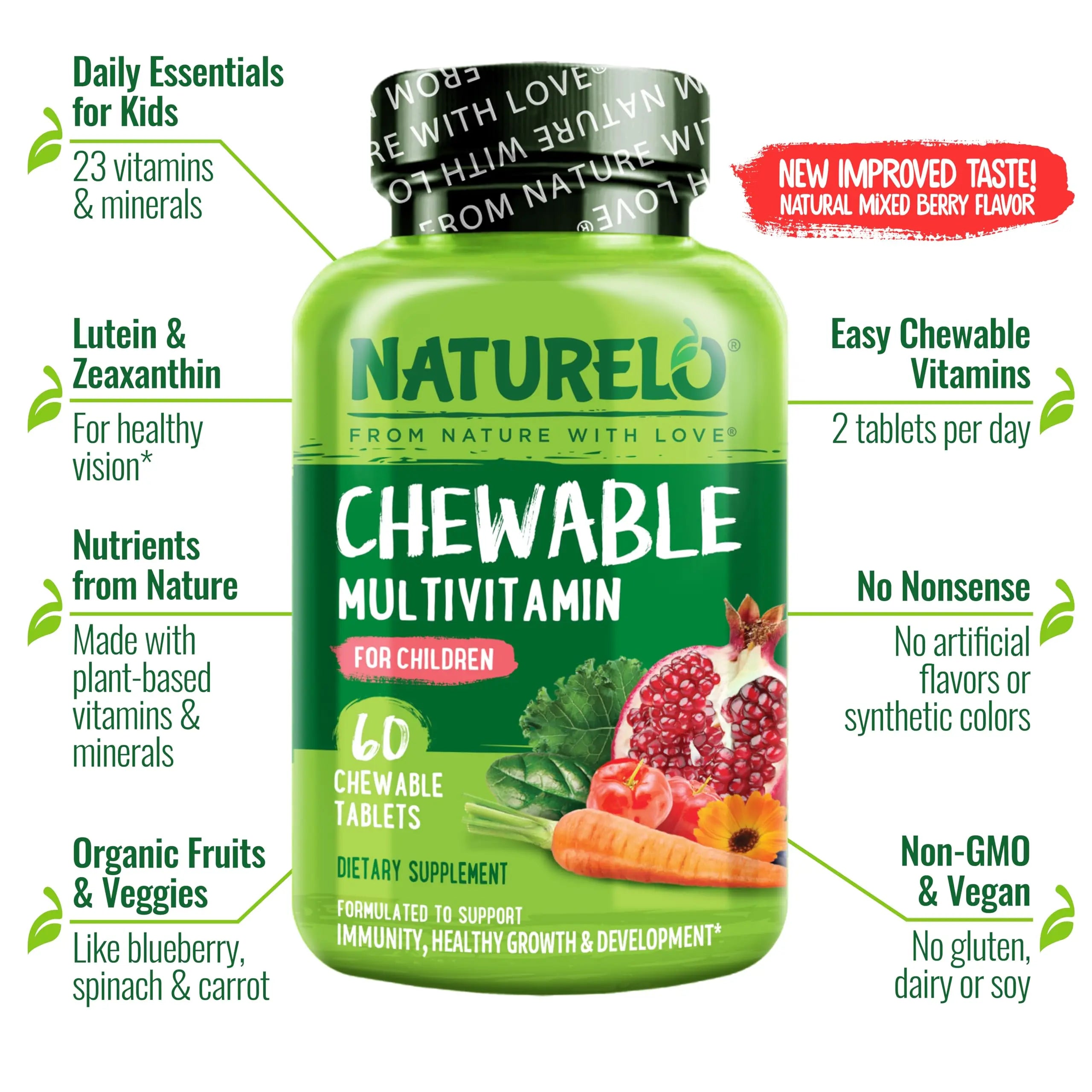 NATURELO Chewable Vitamin for Kids Multivitamin with Whole Food Organic Fruit Blend - 60 Tablets for Children NATURELO Au supplements