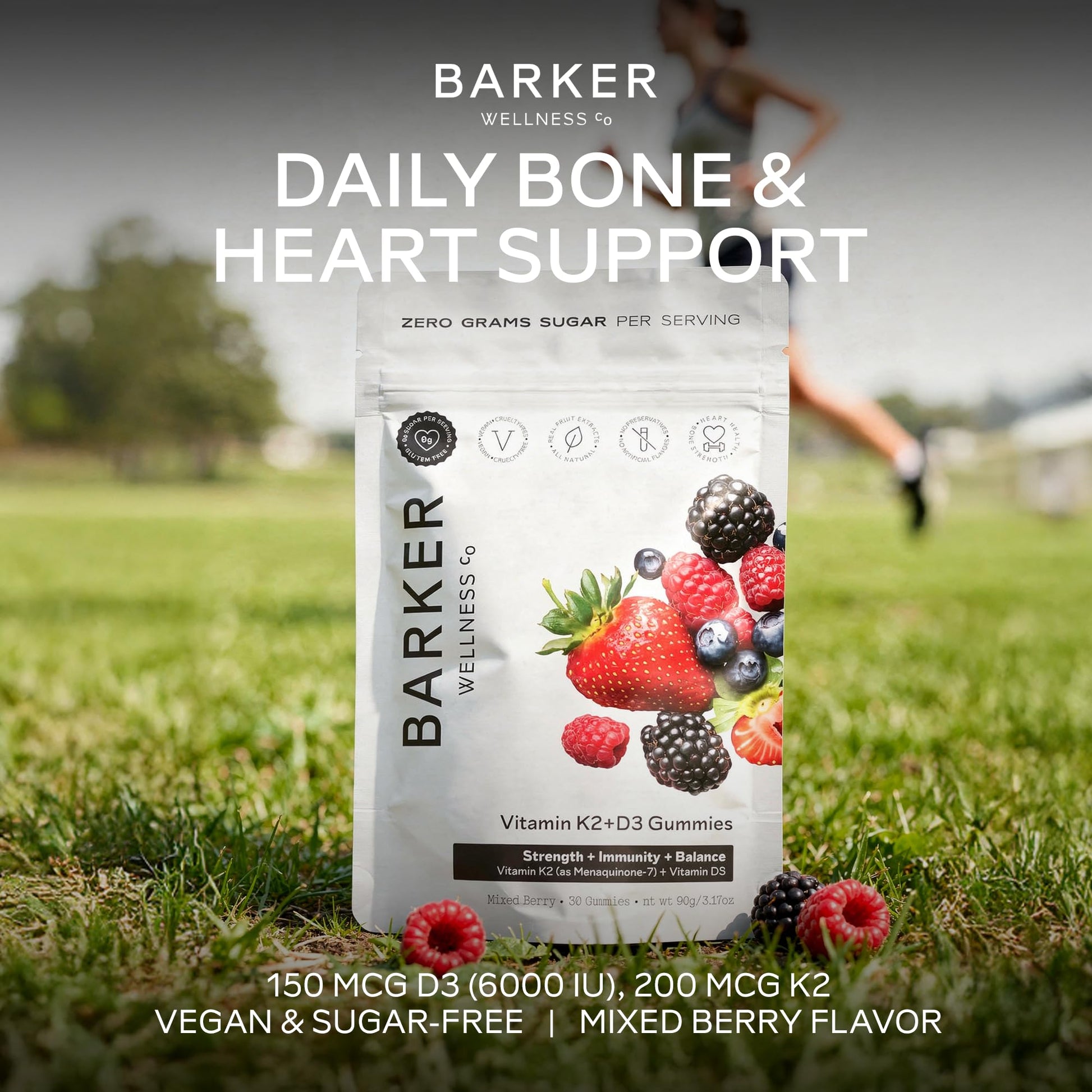 Barker Wellness D3 K2 Vitamin Gummies – Max Potency 6000IU D3 + 200mcg K2 for Strong Bones, Cardiovascular Wellness, Immune Support | Vegan, Sugar-Free, Delicious Mixed Berry | 30 Servings Barker Wellness Co Au supplements