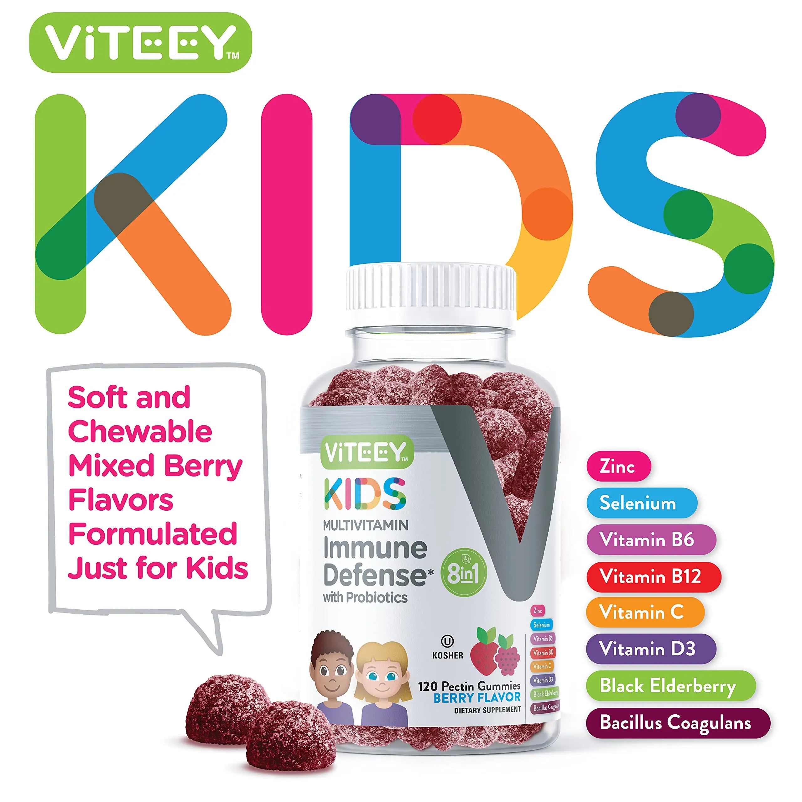 Viteey Kids Multivitamin Gummies with Probiotics - 8-1 Kids Vitamins for Immune Health Support with Vitamin C, D3, B12, B6 Viteey Au supplements