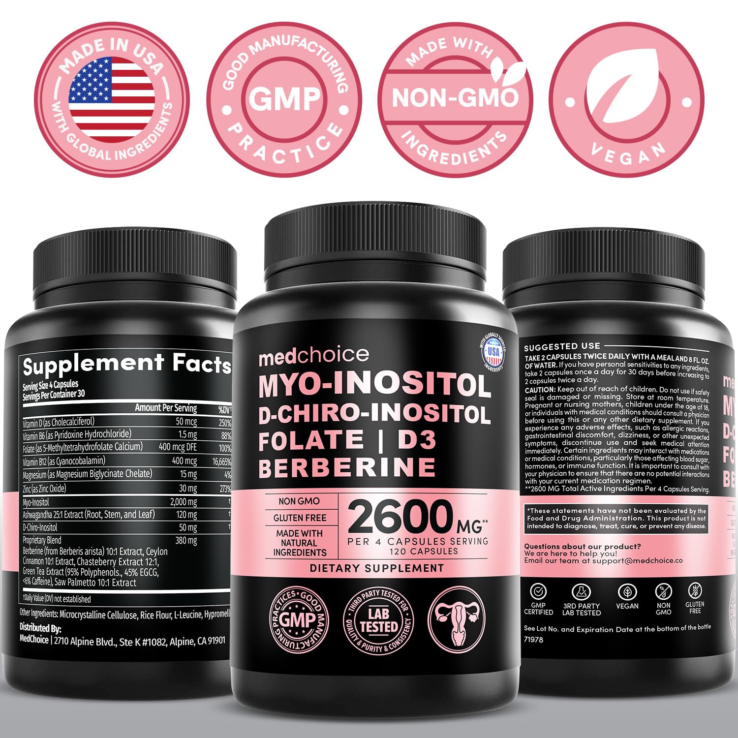 14-in-1 Women’s Inositol Complex Supplement – 40:1 Myo & D-Chiro Inositol with Folate, Vitamin D3, Zinc, Magnesium & Botanicals for Hormone & Feminine Wellness Support – (120 Capsules) (Pack of 1) MEDCHOICE Au supplements