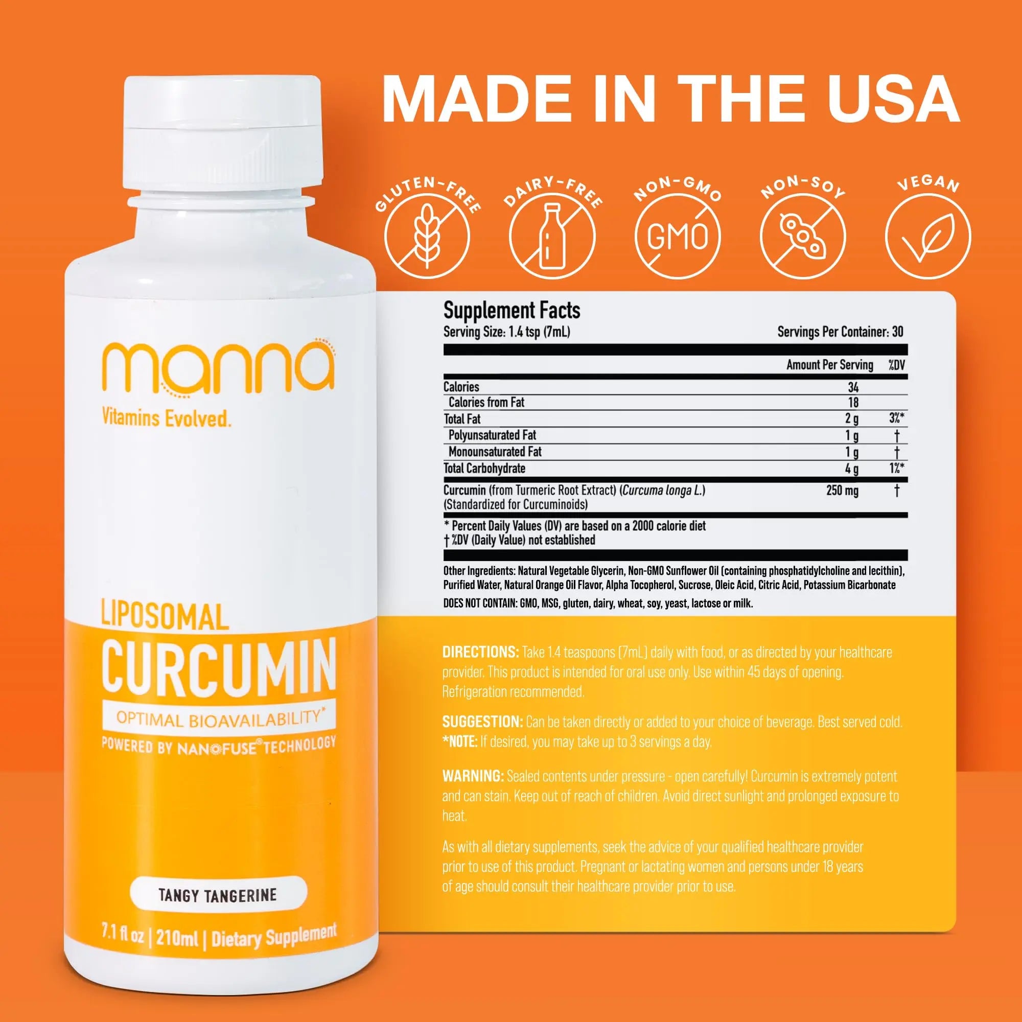 Manna Vitamins Evolved Liposomal Liquid Curcumin for Advanced Absorption Best Turmeric Supplement for Daily Joint & Immune Health Support - Vegan, Non-GMO, 95% Curcuminoids (1 Pack) Manna Vitamins Evolved Au supplements